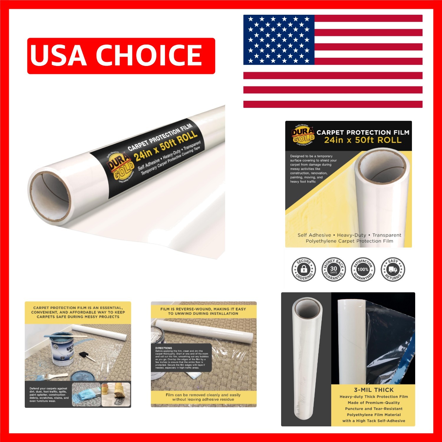 Heavy-Duty Clear Carpet Protector, 24in x 50ft Roll for Renovation Protection