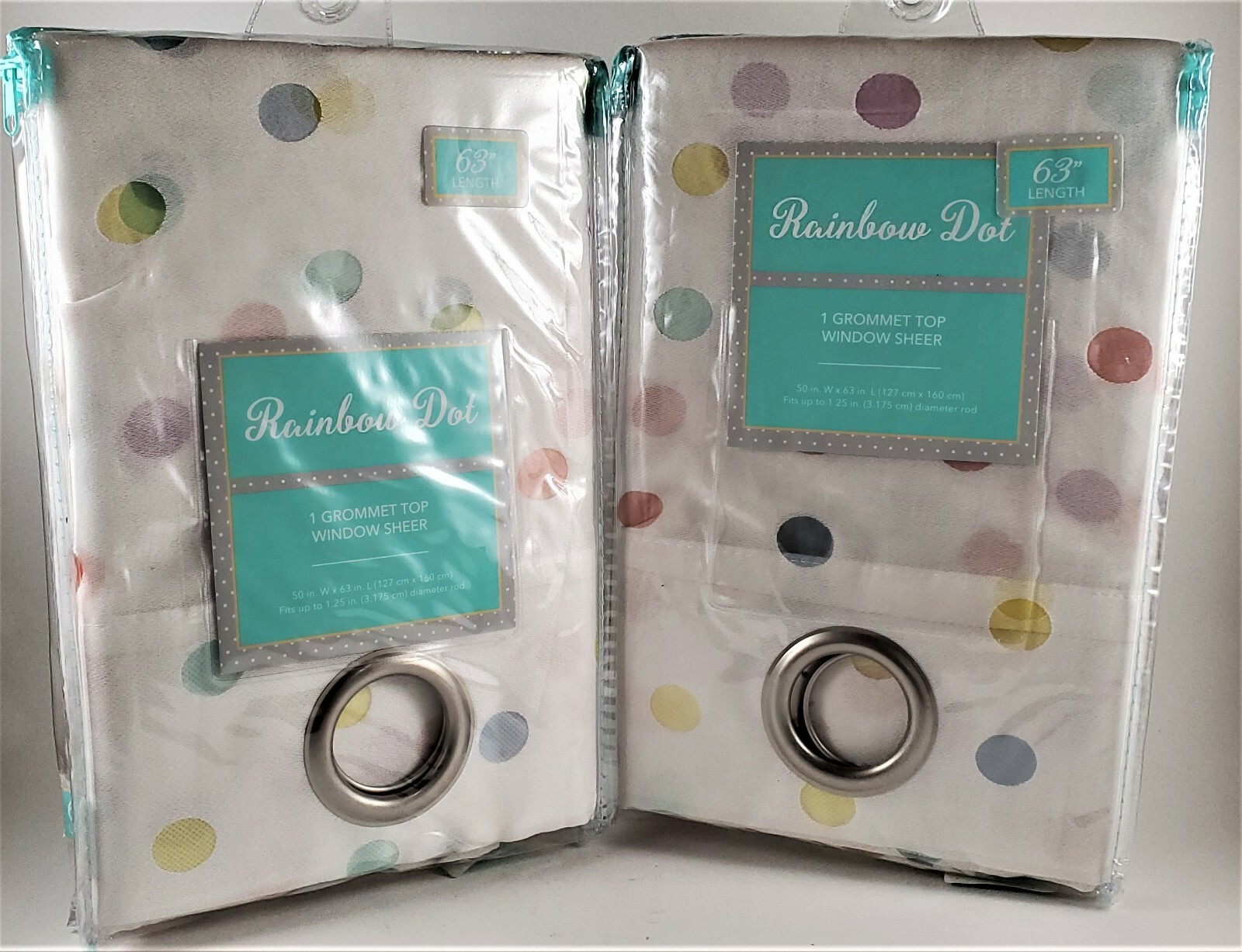 RAINBOW DOT Grommet Top Window Sheer 63 In Length Set of 2 White