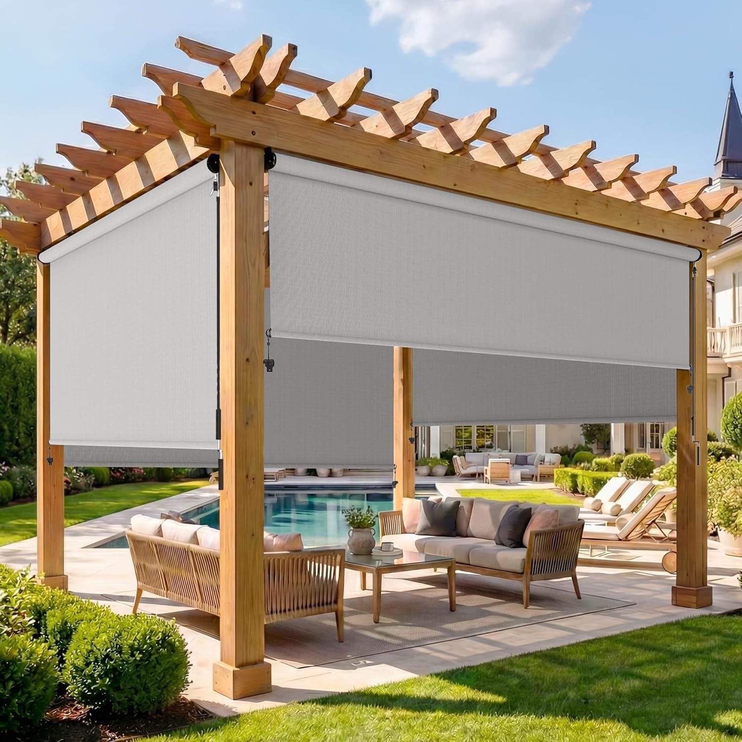 Outdoor Roller Shade, 420GSM New Material Patio Shade with 95% UV Protection,