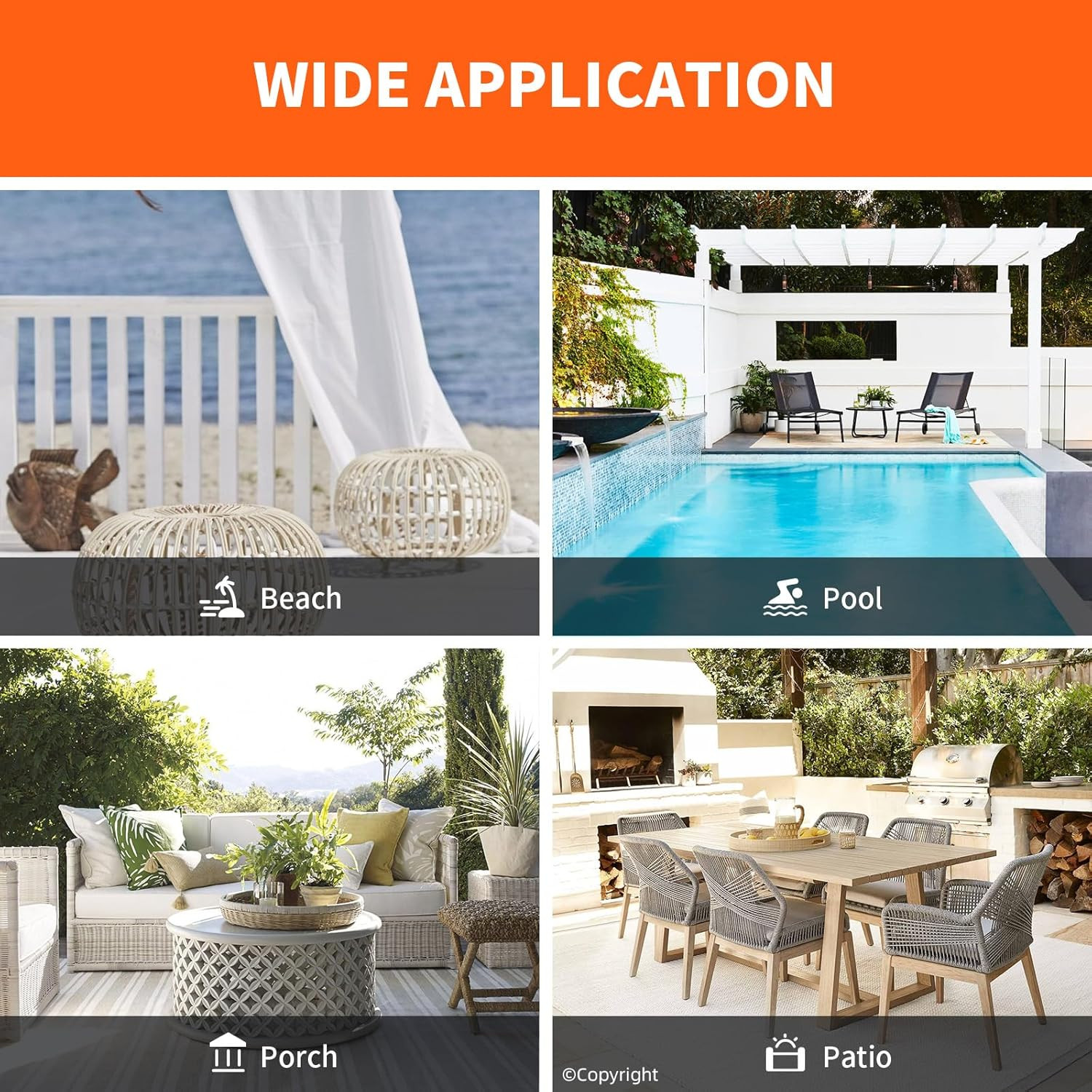Waterproof Orange Outdoor Curtains W105 x L108 – 2 Panels for Patio & Home