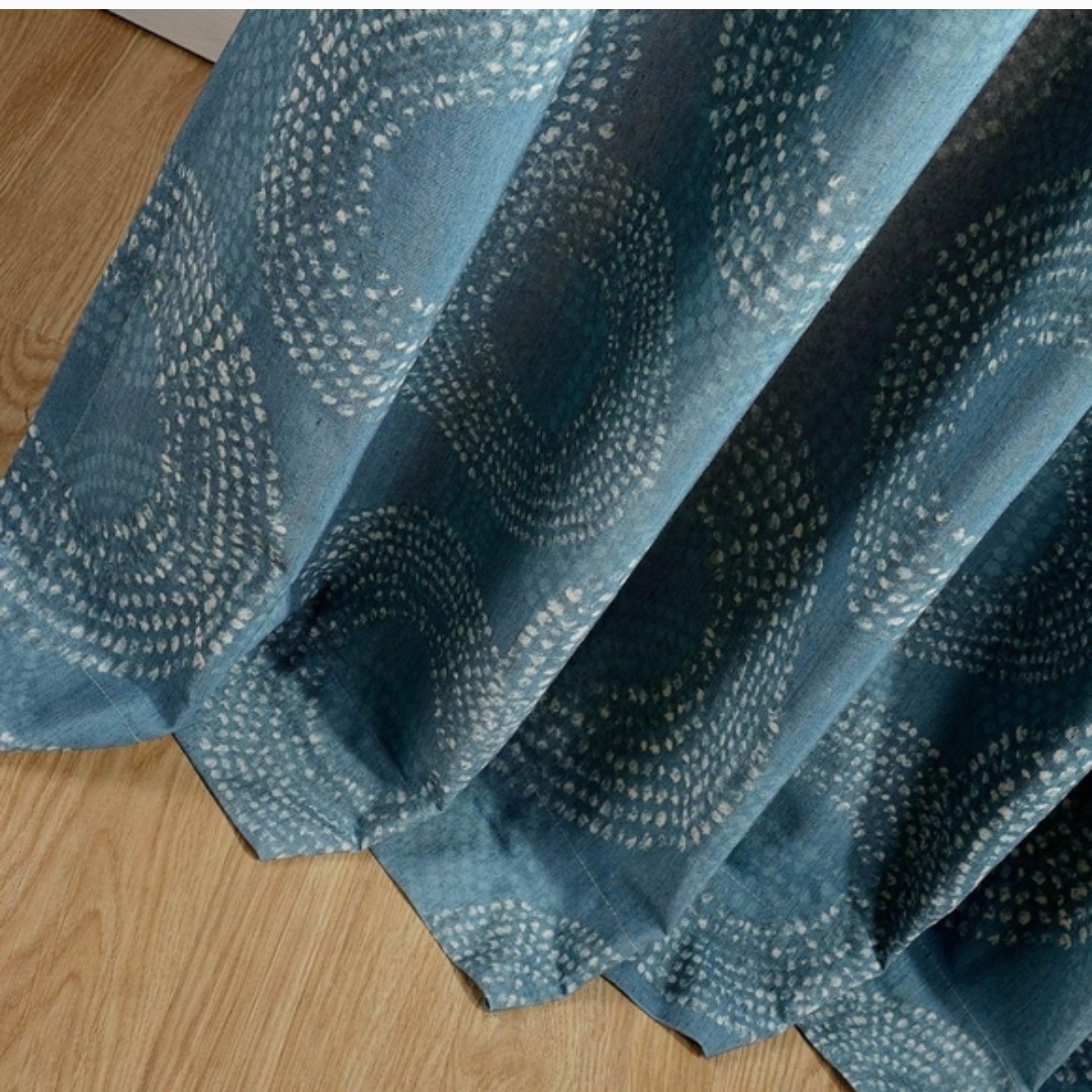 Teal Blue Patterned Curtains – 96″ L X 52″ W – Boho Circles Style – Grommet