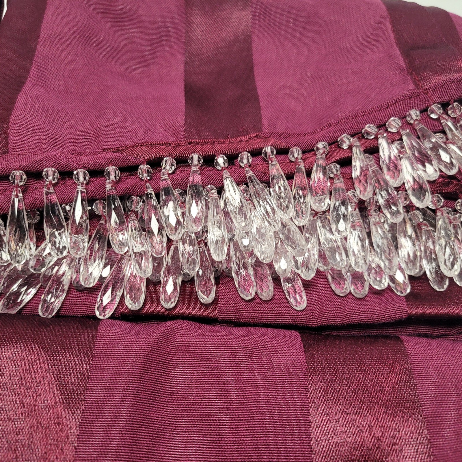 4 JCPenney Home Collection Valance Curtains 15×72 Panel Burgundy Striped Beaded