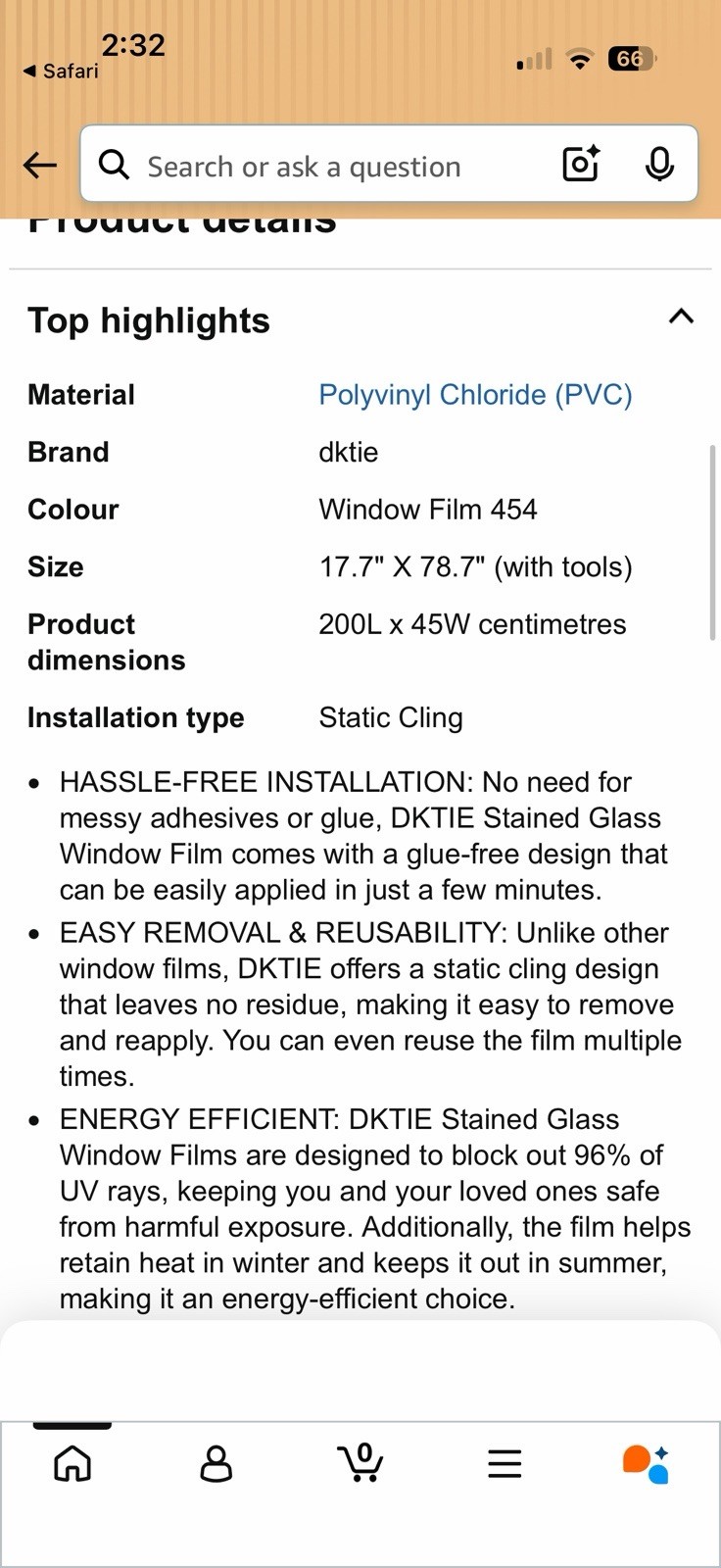 Window Privacy Film Stain Glass Boho Tribal – 17.7” X 78.7’ w Tool Easy Install