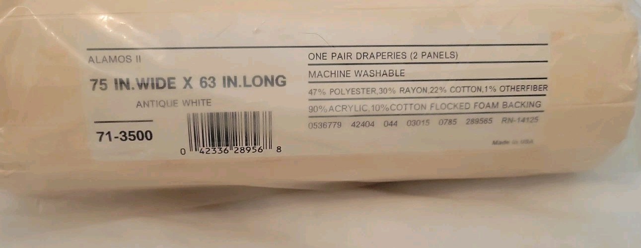 Vtg Burlington Ready Made Draperies (2) Panels 75″w X 63″L Antique White