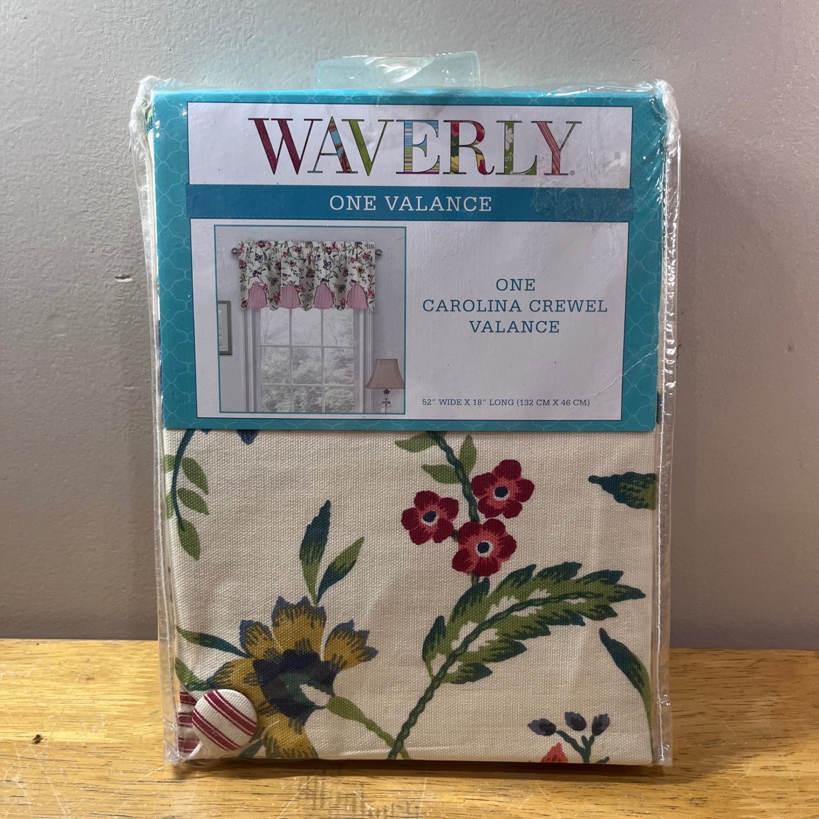 Waverly Carolina Crewel Valance Floral Cotton Window Treatment 52×18 Blue Bell