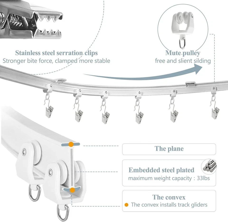 Ceiling Curtain Track, Flexible Bendable Curtain Rail System, 20Ft Wall Mount