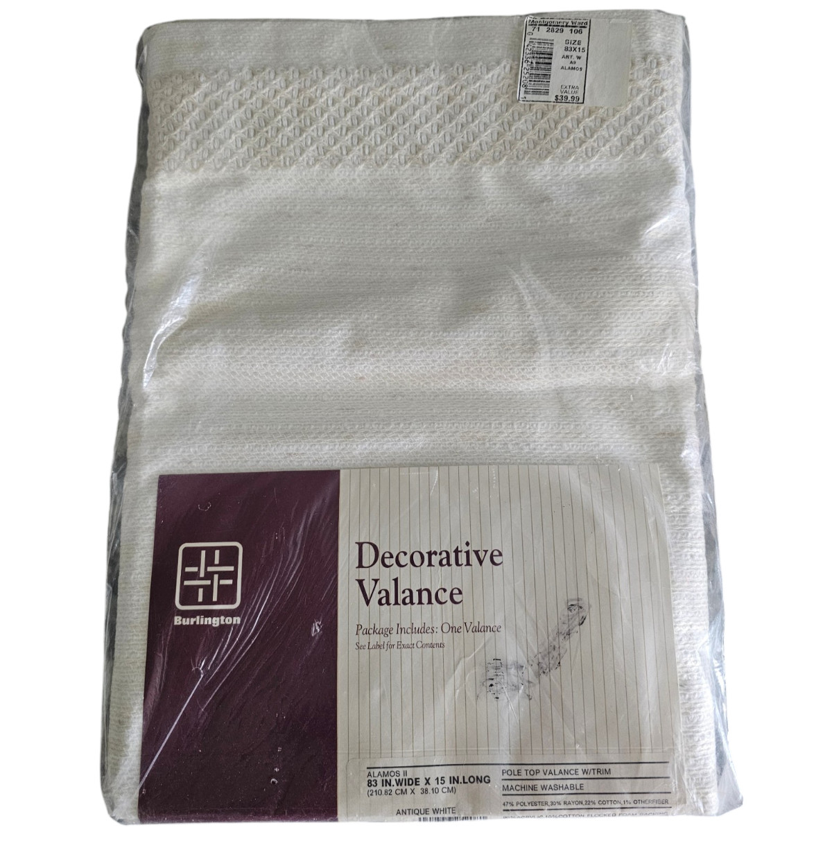 NEW Vintage Burlington Decorative Valance Curtain 83”X15” Antique White