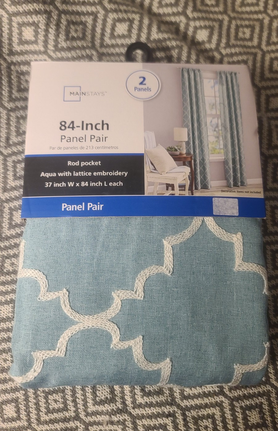 Mainstays Aqua Lattice Embroidered Light Filtering Rod Pocket Panels 37×84 (2)