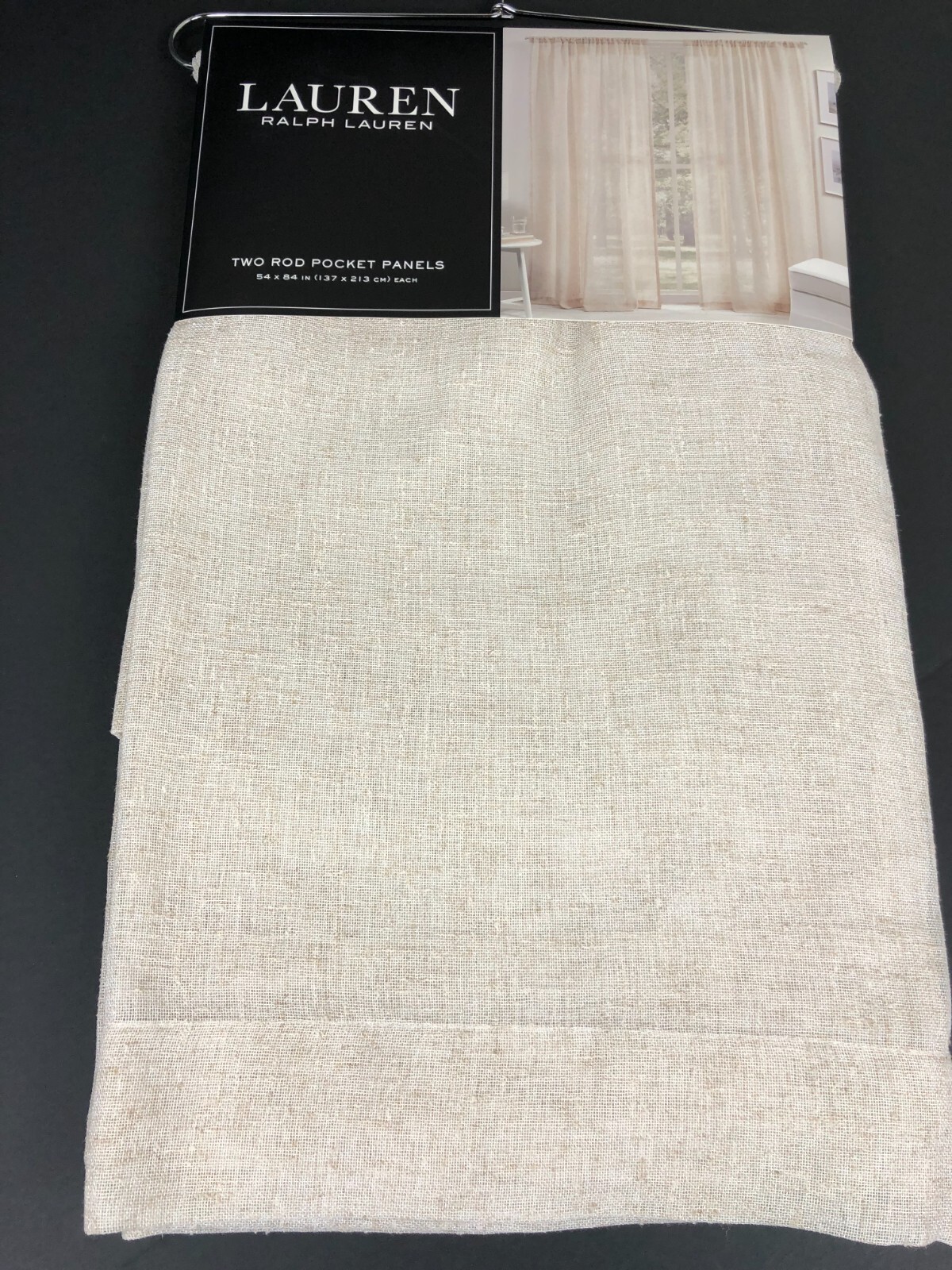 Ralph Lauren BOUCLE LINEN Blend Natural 84″ Rod Pocket Window Panel Curtains