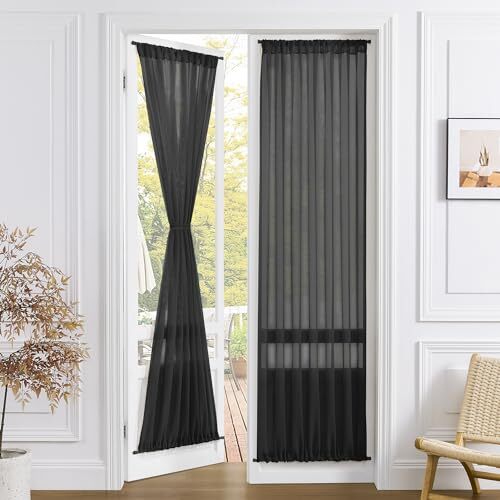 Sheer Door Curtain Closet Linen Textured Curtains Sheer 54″W x 72″L Black