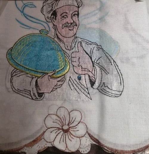 3pc Kitchen Curtain Chef Embroidery Color Brown 60’in X 36’in