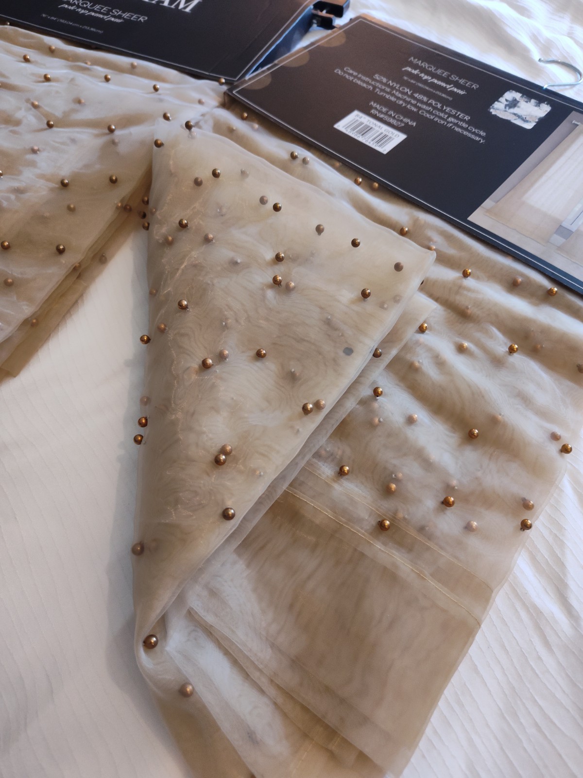 4pn New Tonal Gold Beaded Sheers Drapes Laura Ashley/ Waltham Marquee 76×84″