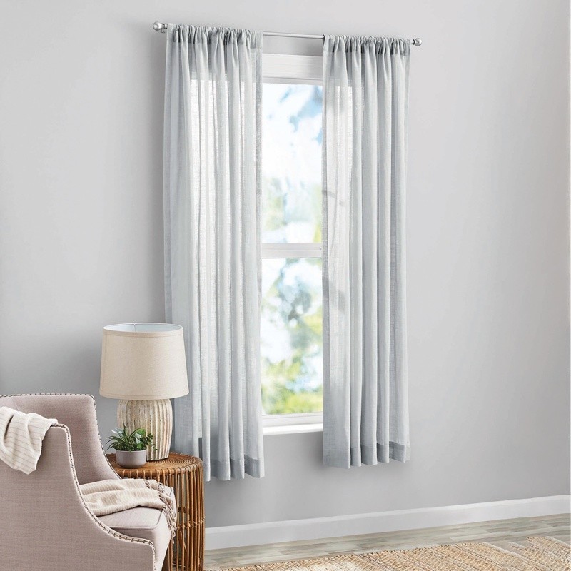 100% Cotton Indoor Sheer Rod Pocket Single Curtain Panel Silver 50″ W x 63″L