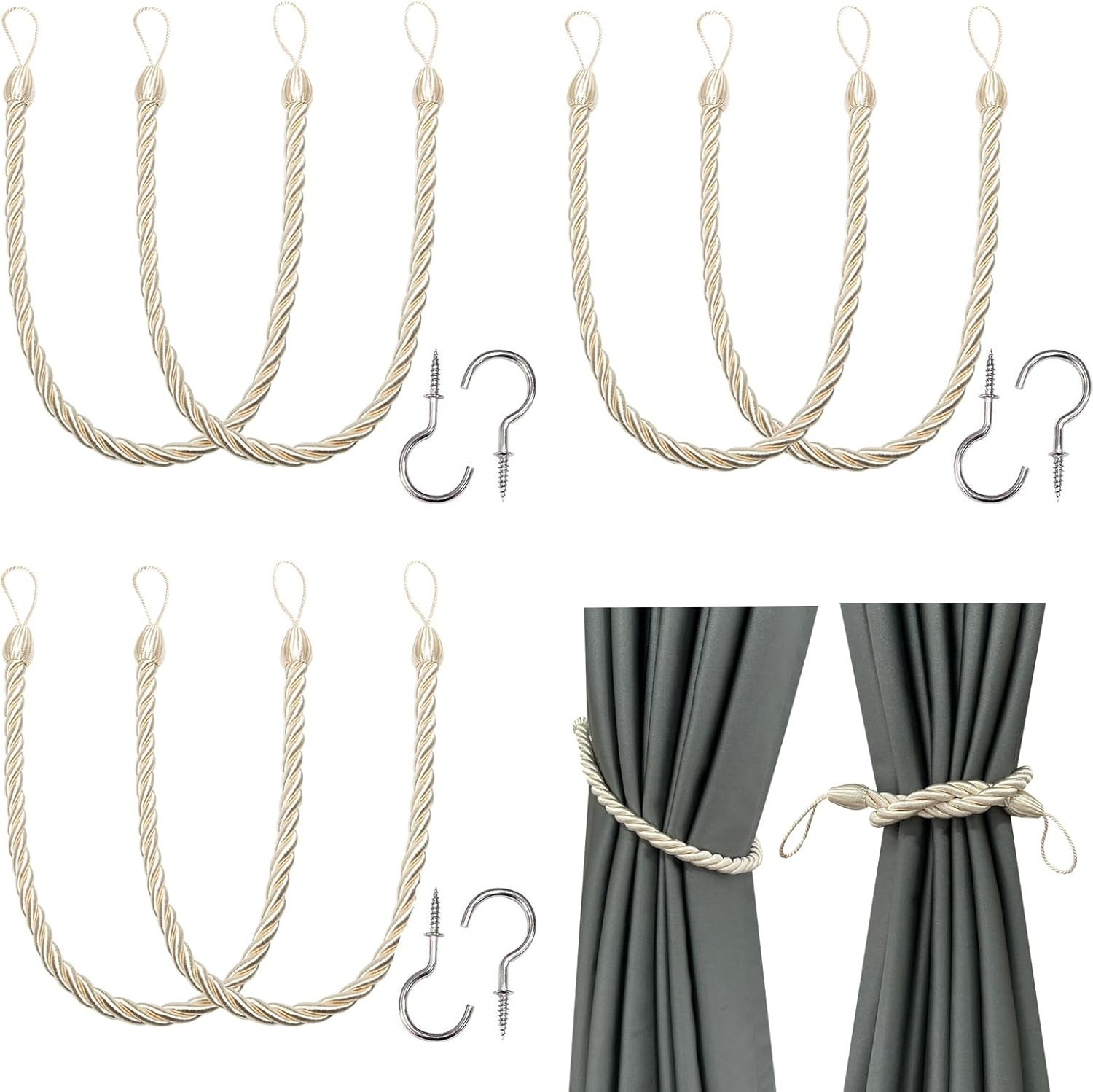 Beige Handmade Curtain Tiebacks 6pcs