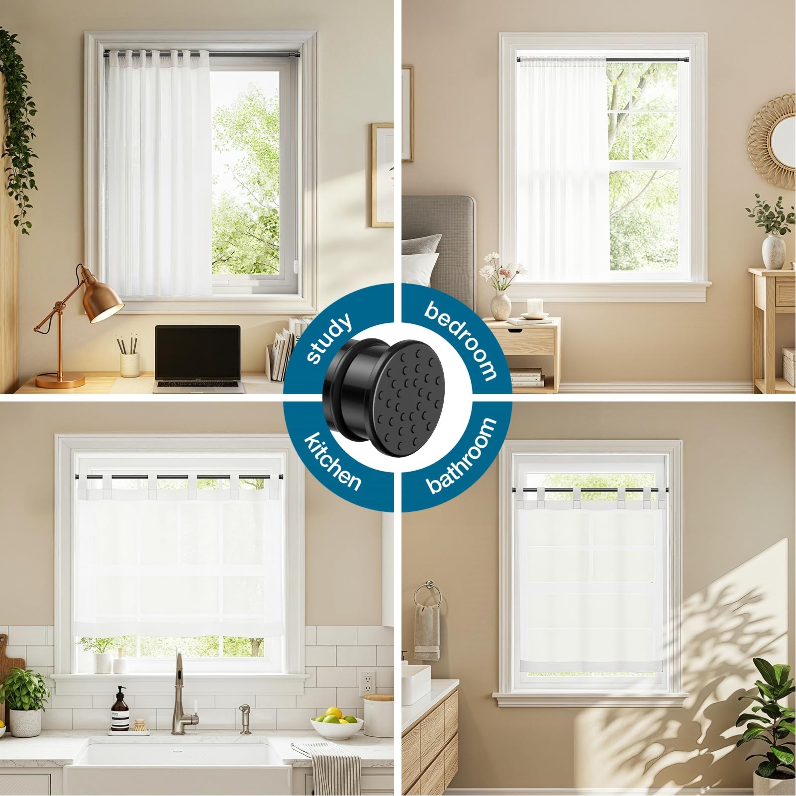 Curtain Rods No Drilling for Windows 28 to 48 Inches,1/2 Inch Diameter No Dri…