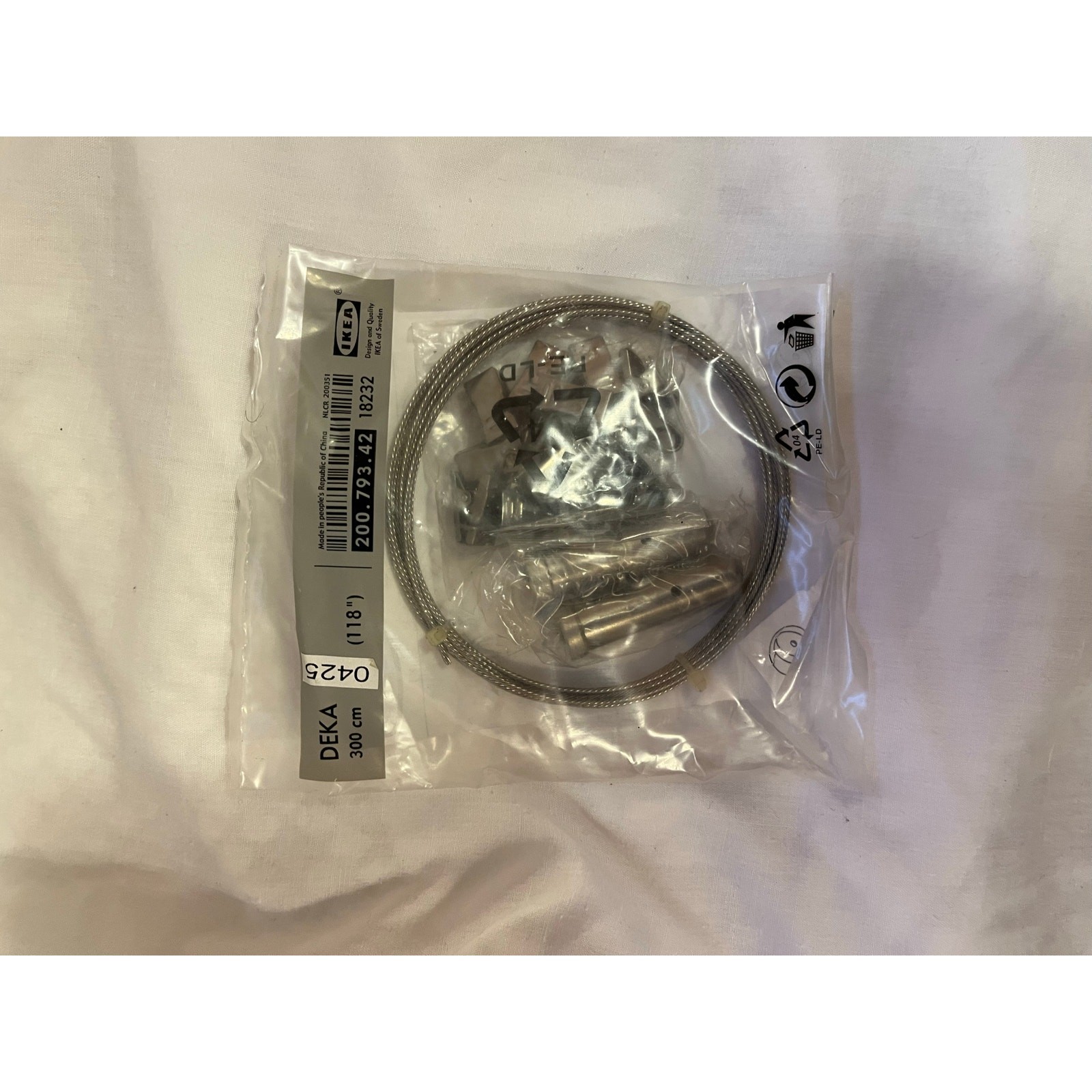 IKEA DEKA Curtain Wire Set 300 cm (118″) Stainless Cable Mounts NEW