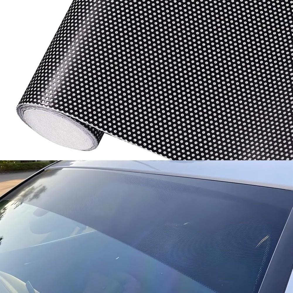 2 Pack One-Way Perforated Privacy Window Film, Automotive Black Windshield