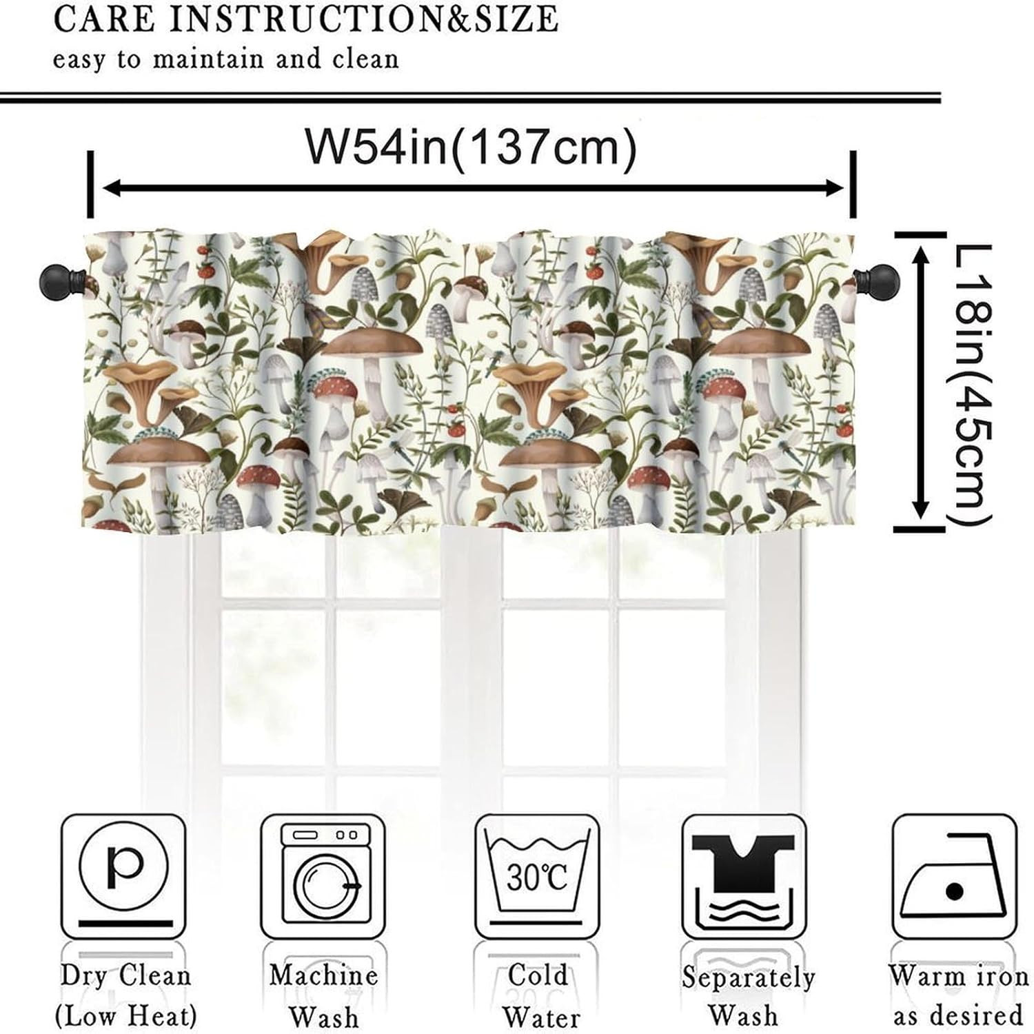 Rustic Mushroom Kitchen Valance Curtain Vintage Rustic Farmhouse Minimalist Wate