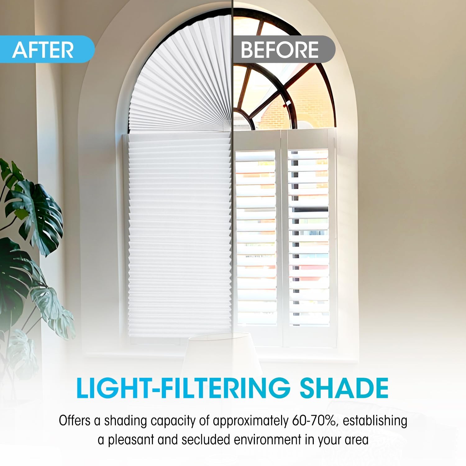 Arch Window Light Filtering Pleated Shade Blinds for semi-Circle Arch Window Eas