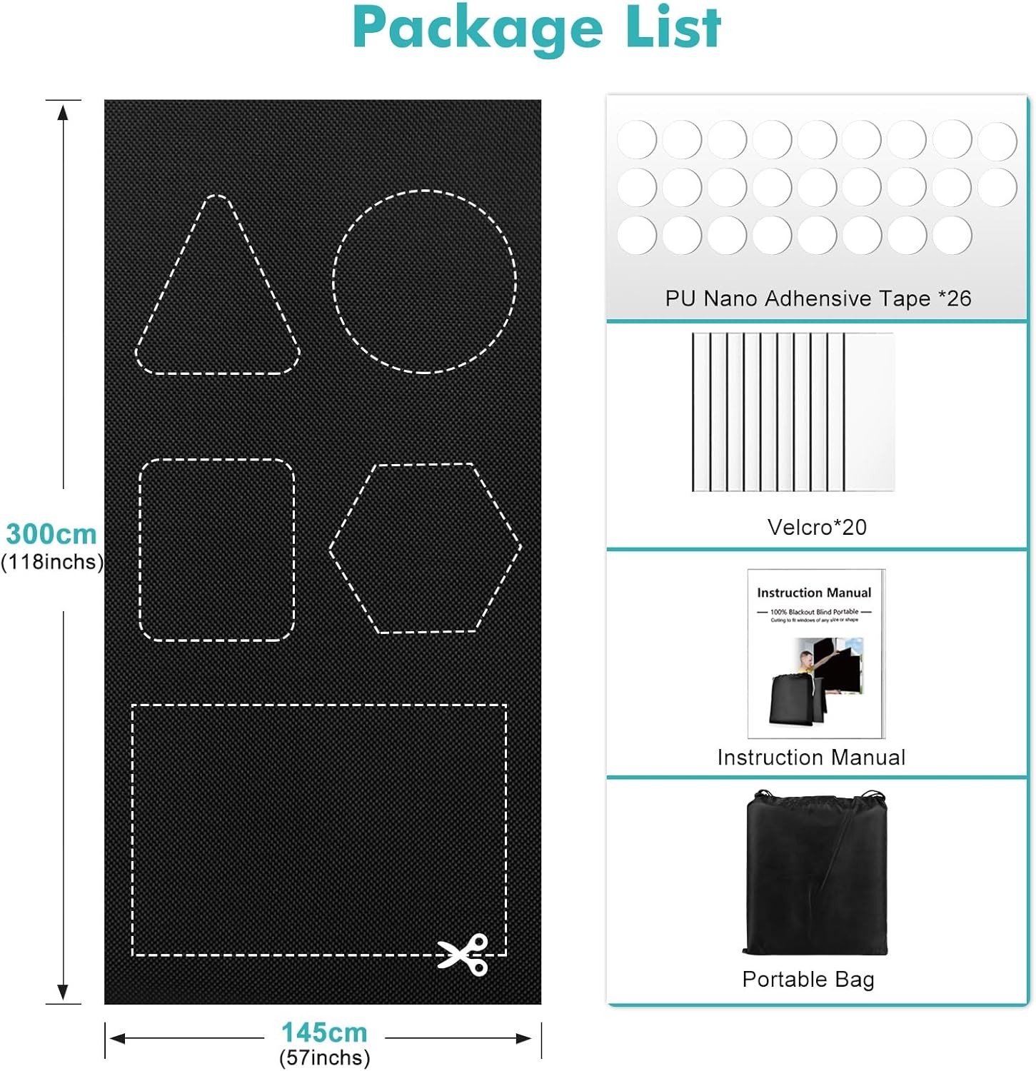 100% Black Out Window Cover Portable Blackout Shades Adhesive Thermal Blackout
