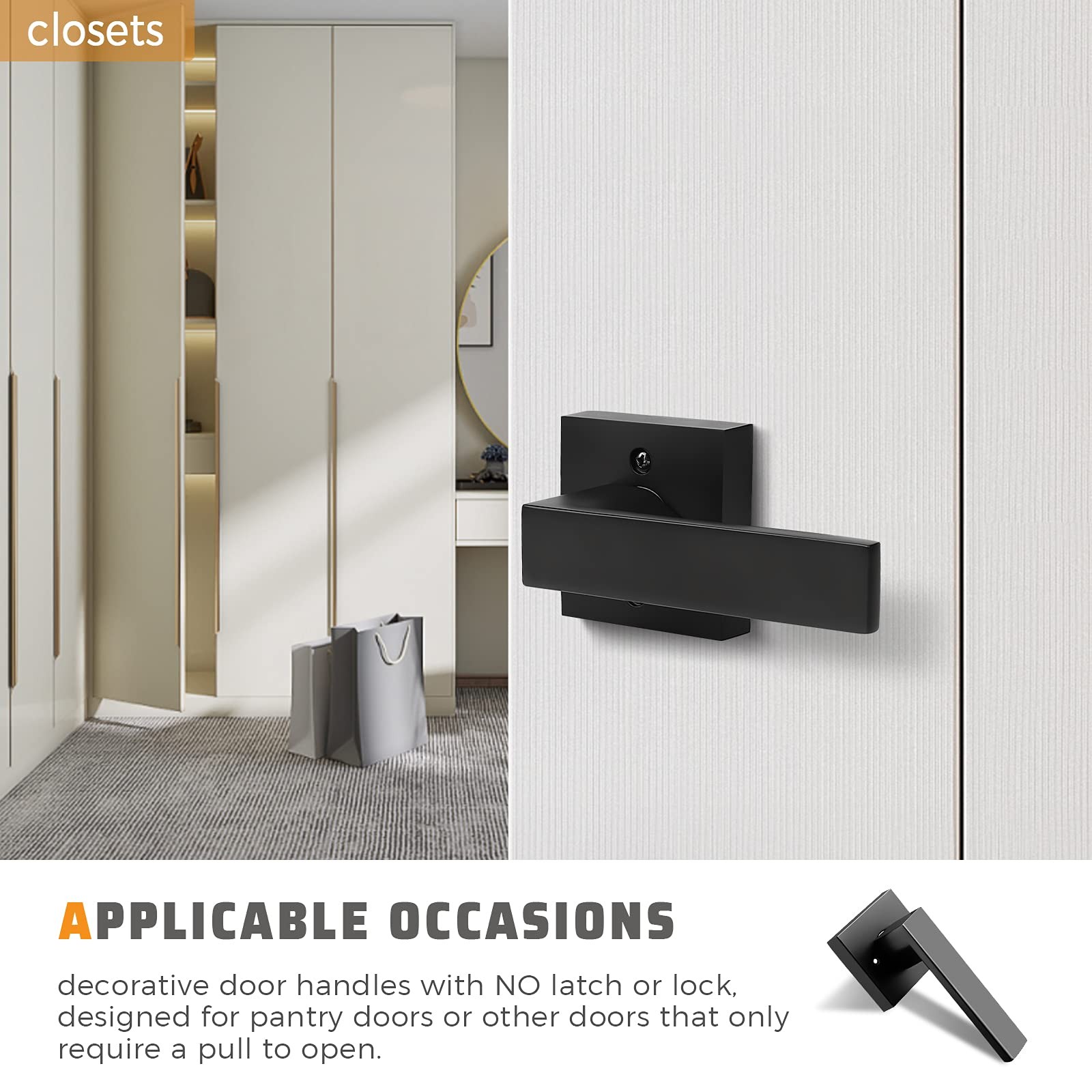 Knobwell 10 Pack Single Sided Heavy Duty Black Interior Door Handles Right/Left
