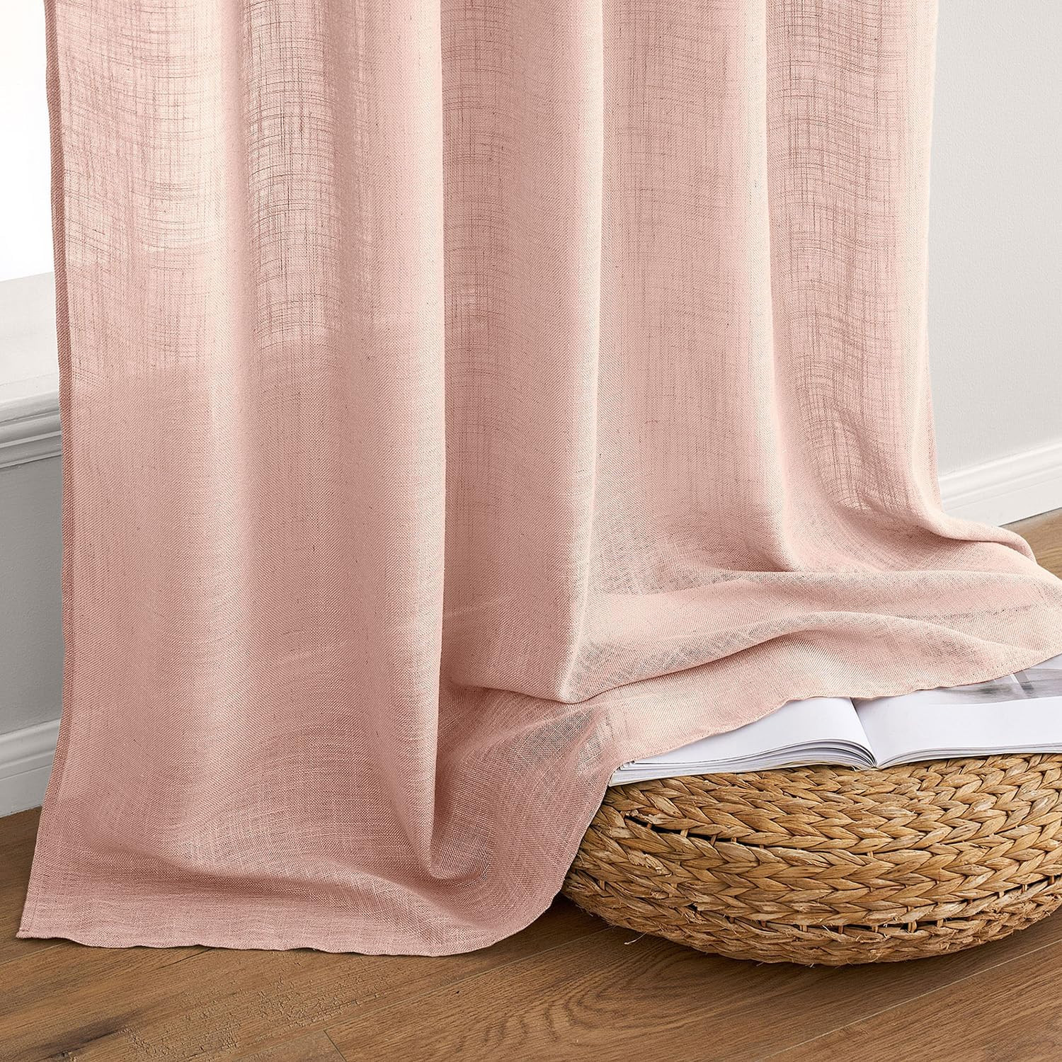 MIULEE Blush Pink Linen Curtains 84 Inch Length 2 Panels for Bedroom, Soft Thick