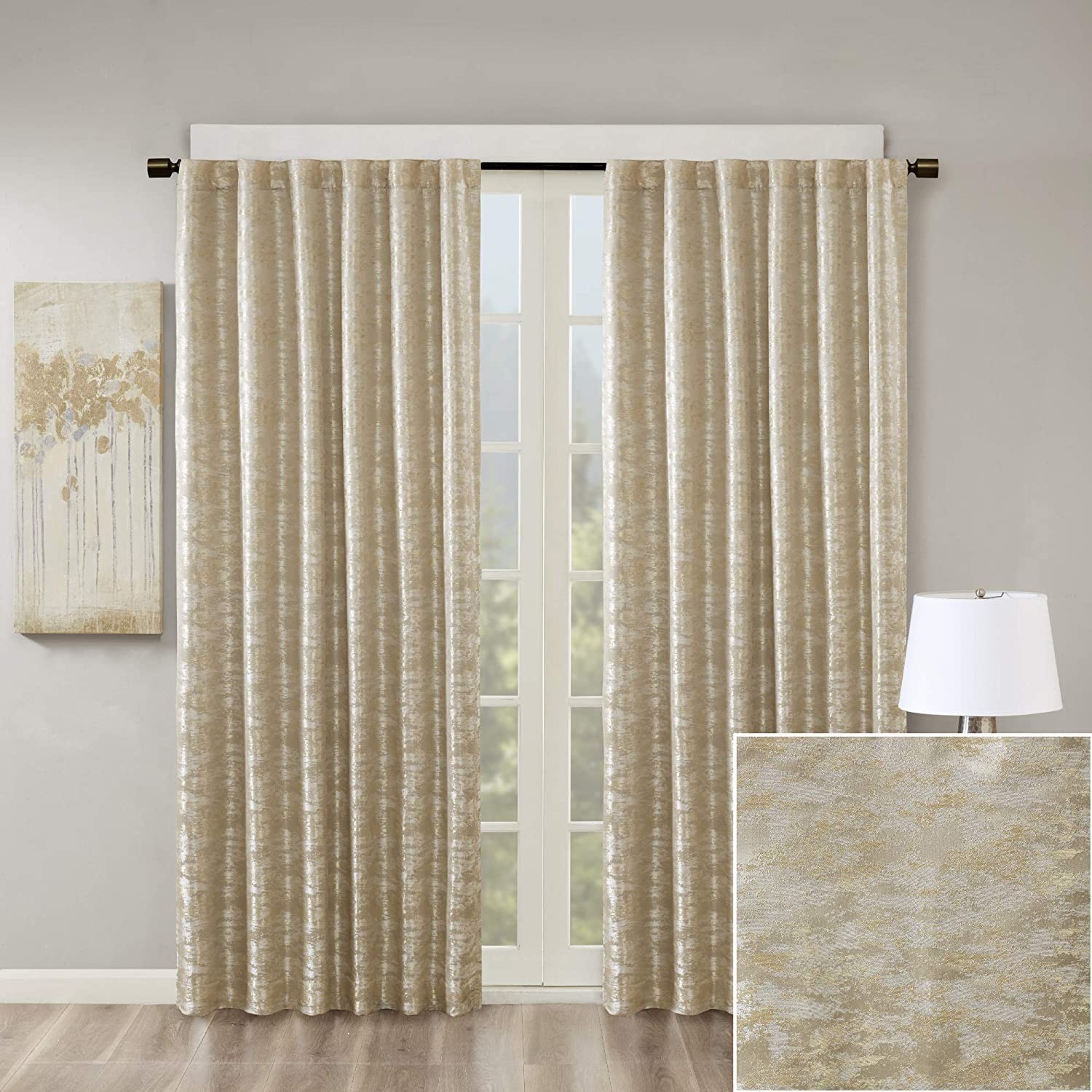 Cassius, Single Total Blackout Curtain for Bedroom, Luxurious Sheen Marble Ja…