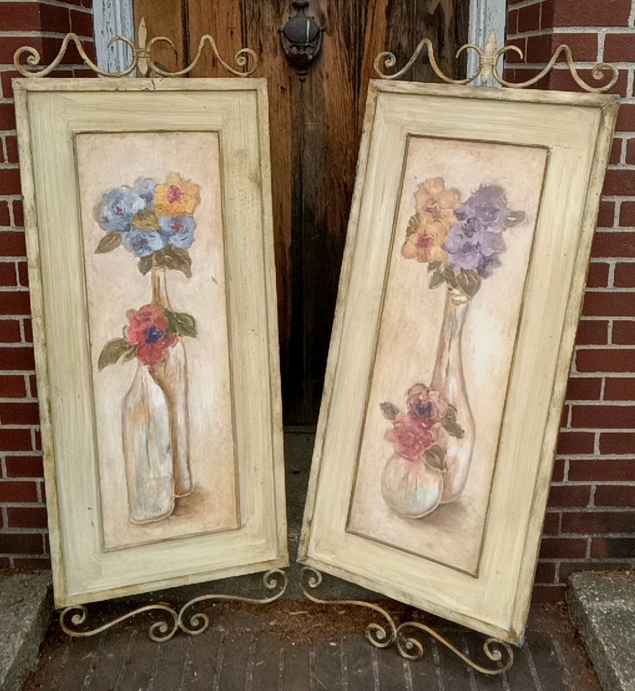 TWO WELDED IRON AND STEEL WALL DECOR/SHUTTERS 54 IN BY 22 IN ITALIAN STYLE RARE