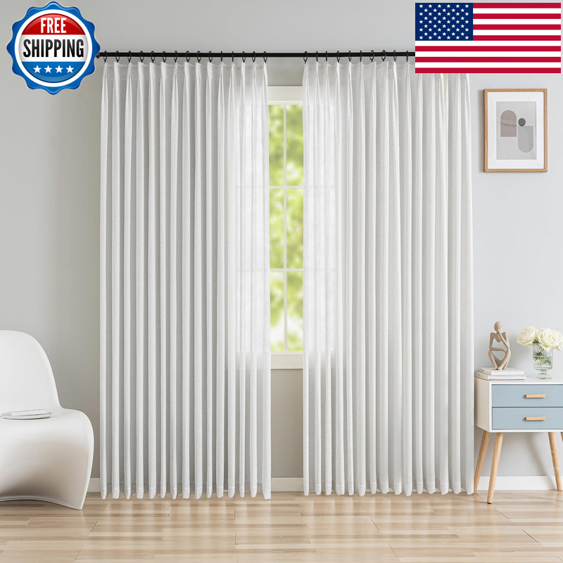 Oyring Faux Linen Light Filtering Pinch Pleated Curtains For Living Room Semi