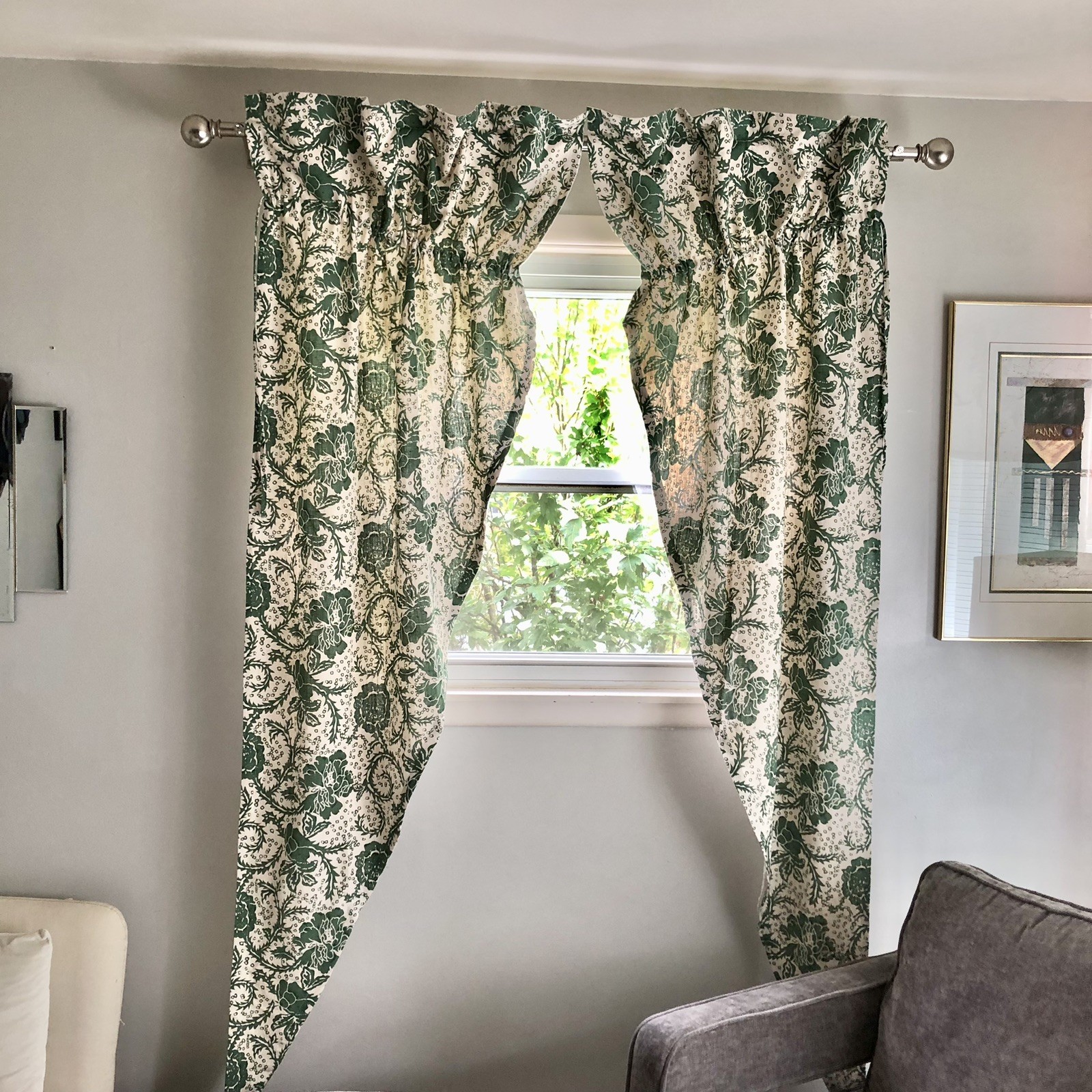 Prairie Drapes Set VHC Brand Dorset Floral Green Gathered Swag 72″ X 84″ NWOT