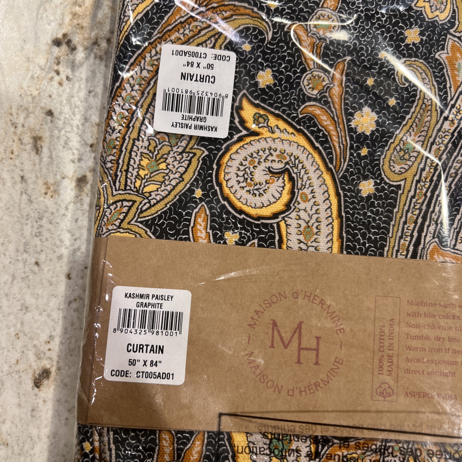 1 pack Maison d’ Hermine 100% Cotton Curtains – 50″x84″ Kashmir Paisley Graphite