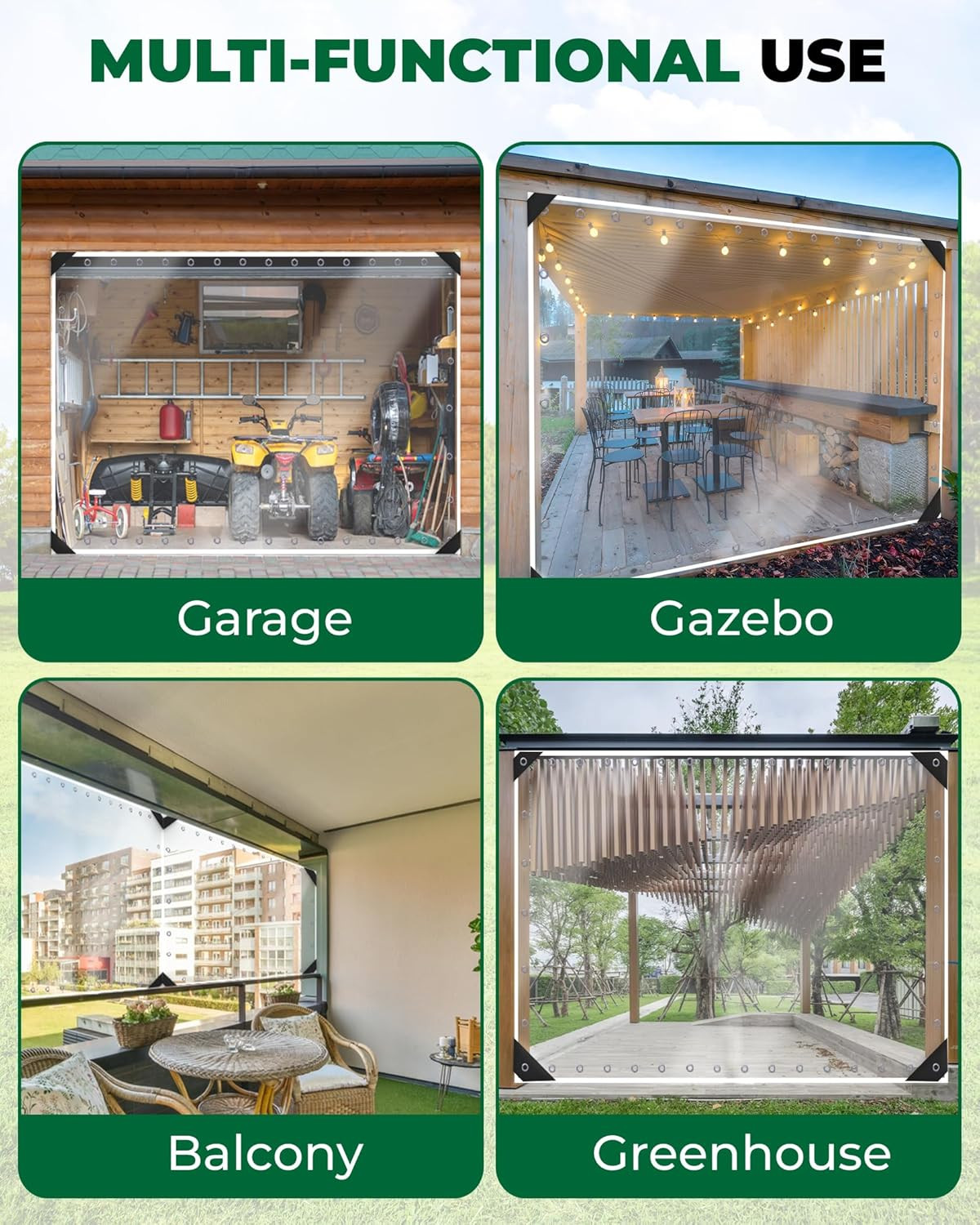 8’H X10’W Outdoor Vinyl Curtain 19Oz Thicked Clear Tarps, Vinyl Patio Enclosure,