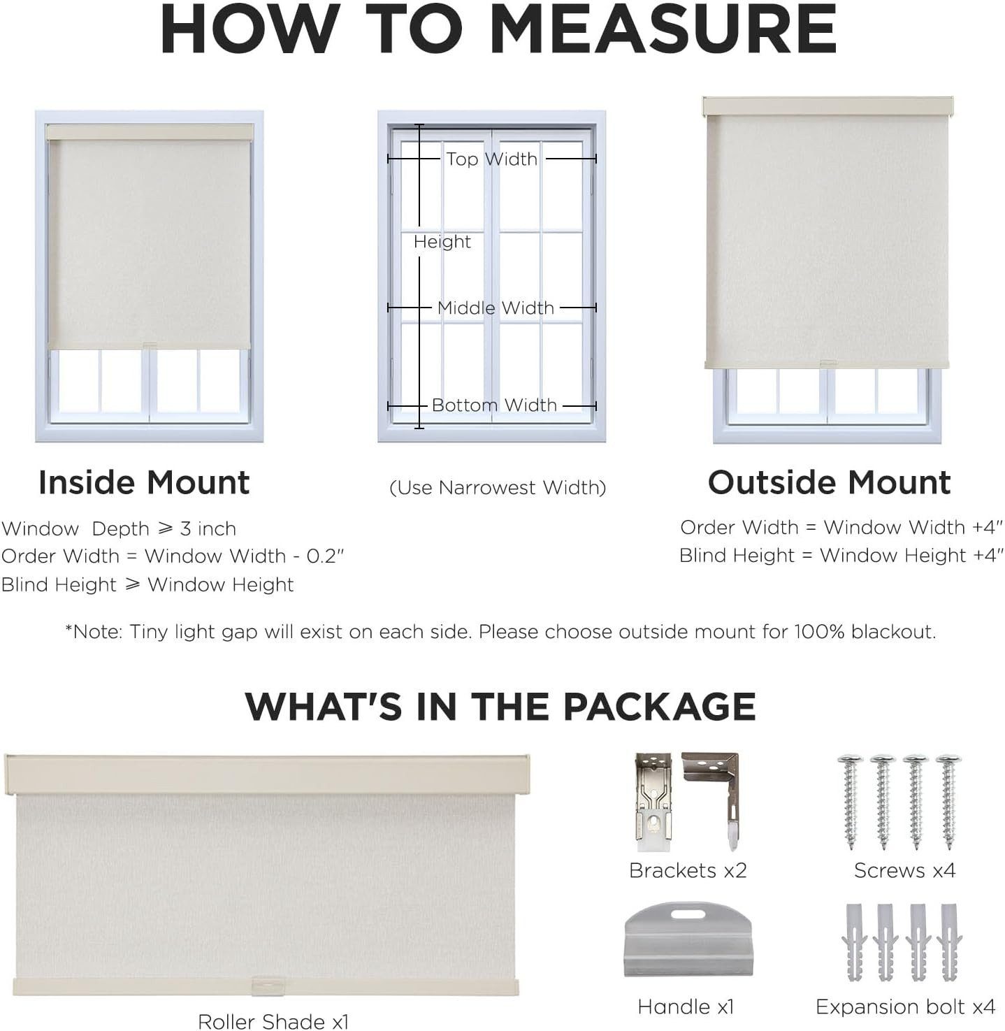 Cordless Blackout Roller Shades, Premium Woven Fabric Blinds for Indoor Windows,