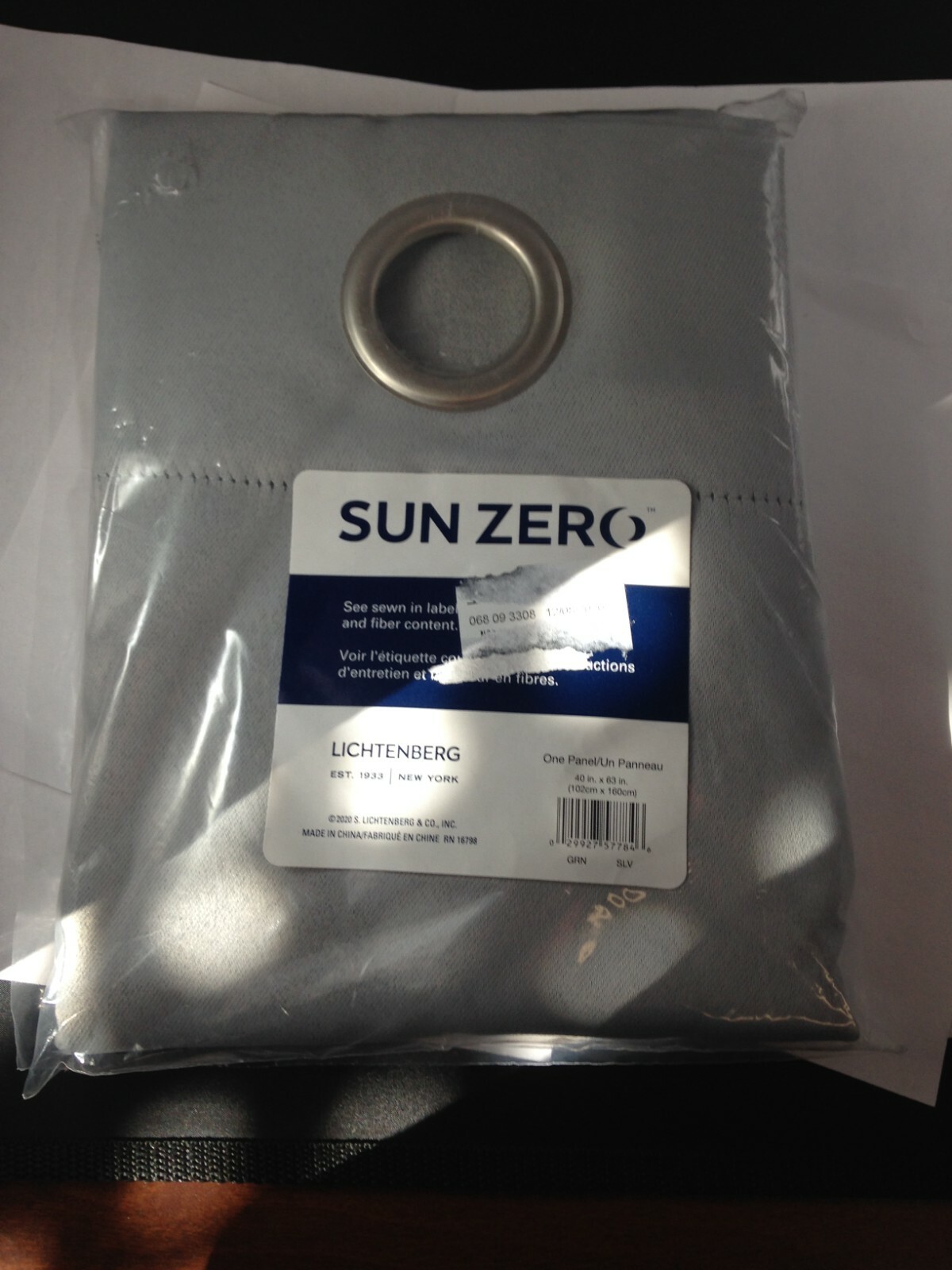 Silver Gray Grommet Curtain Panel Sun Zero 40 x 63 1 Panel