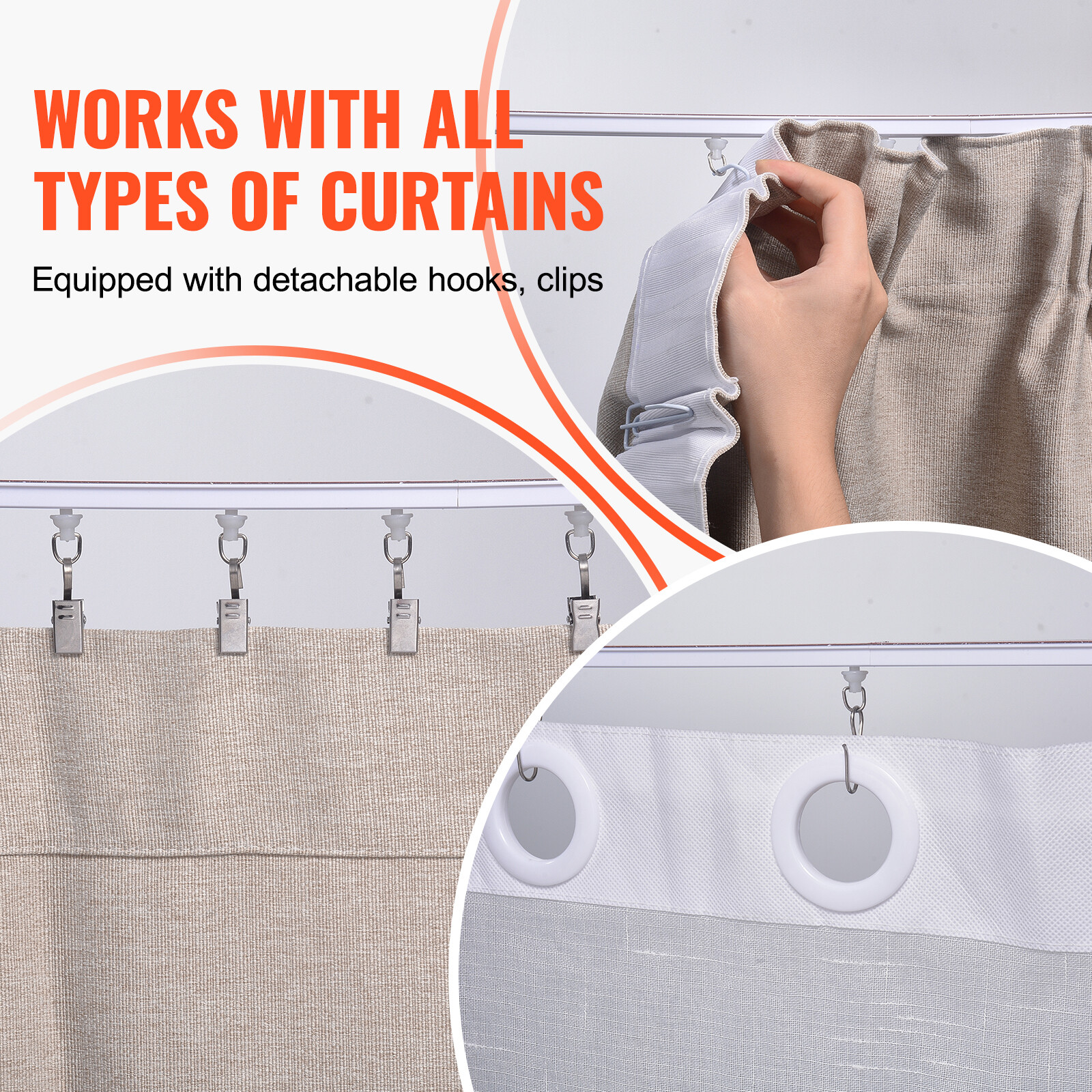 Ceiling Curtain Track Set 9.9 FT/3 Meter Self Adhesive Room Divider White
