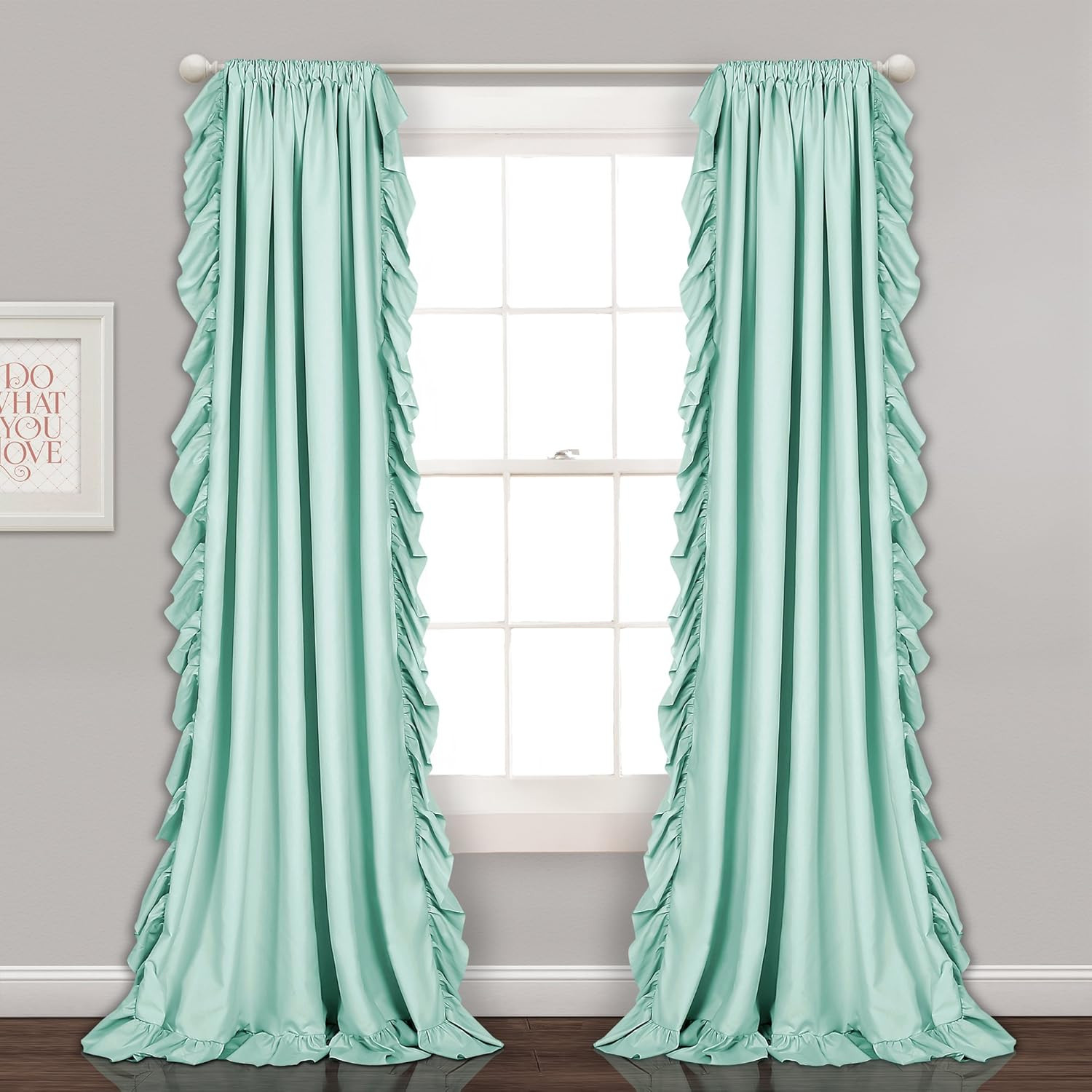 Reyna Ruffle Window Curtain Panel Set, Pair, 54″ W X 84″ L, Light Blue – Flowy C
