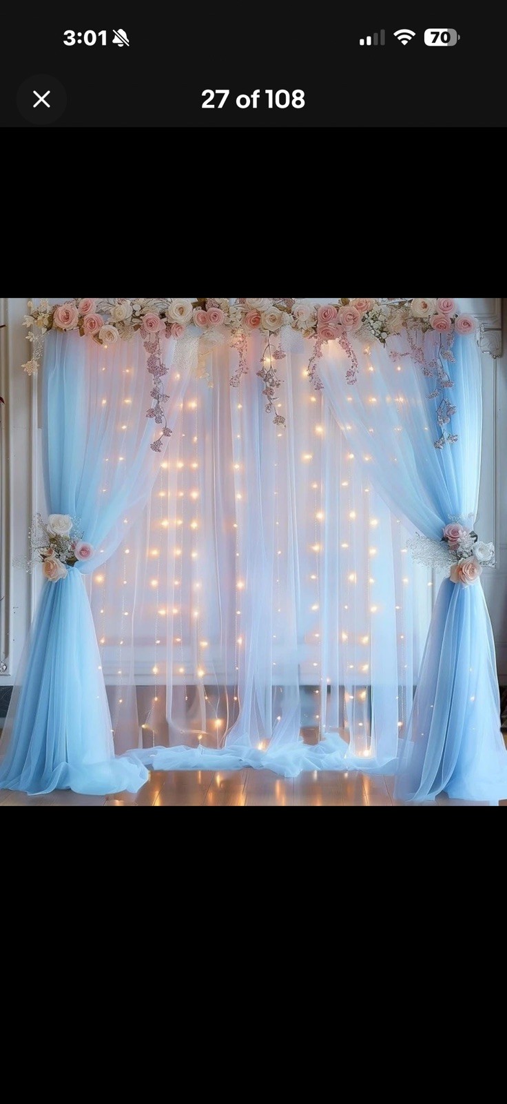 White Sheer Backdrop Curtains W/ String Lights Weddings Parties Events Decor New