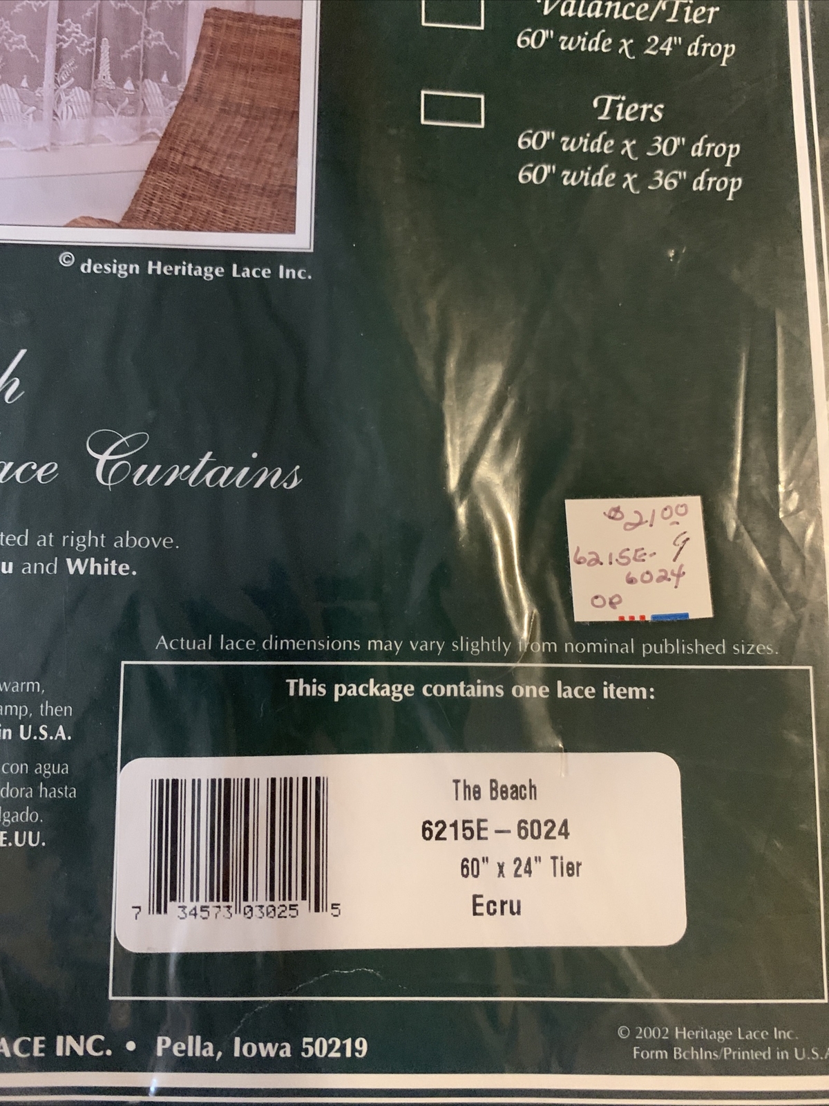 HERITAGE LACE CURTAINS BEACH 60″ X 24″ TIER ECRU (BEIGE) NEW MADE IN THE USA