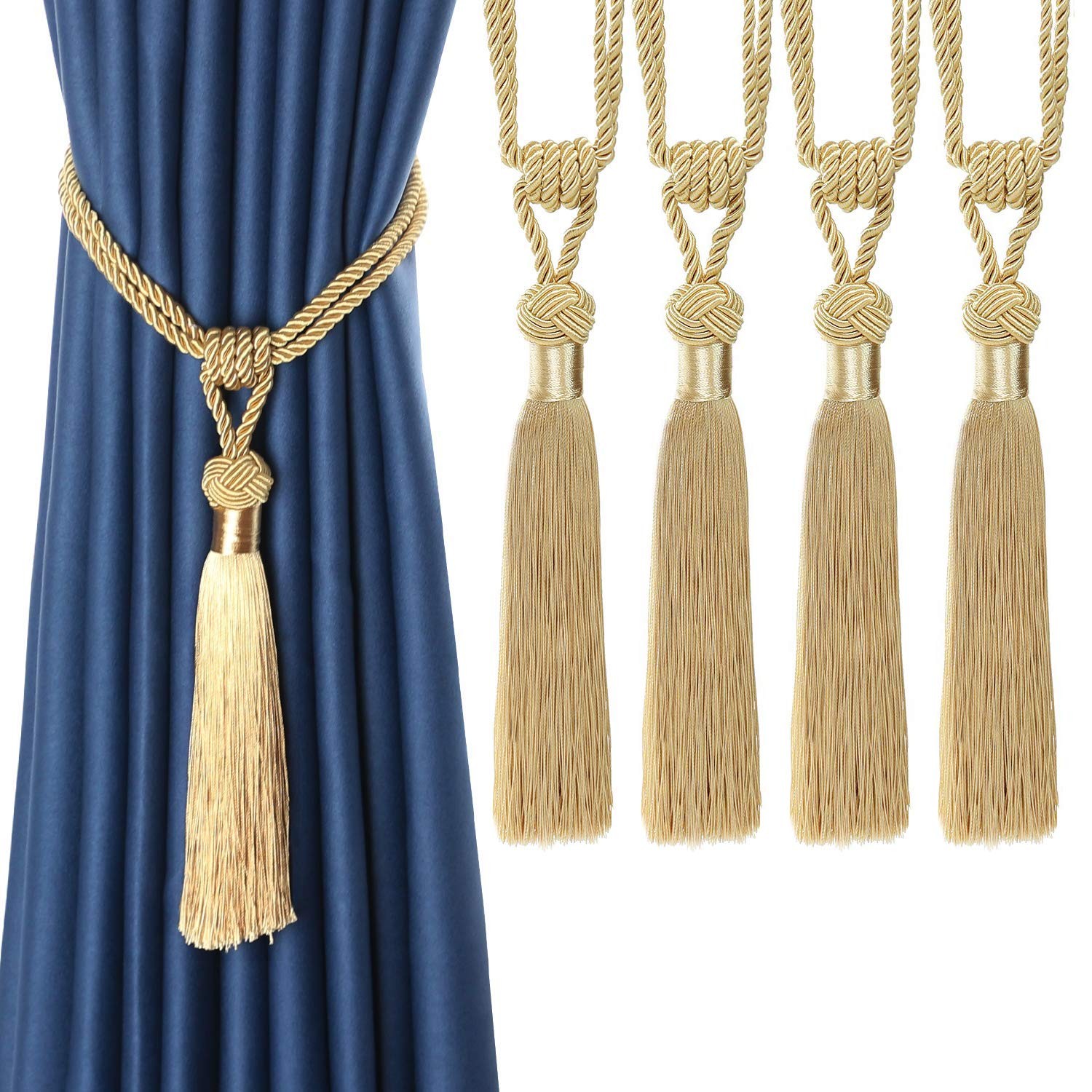 Curtain Tiebacks Hand-Woven Holdbacks Home Decorative Tassels Tiebacks (Gold,…