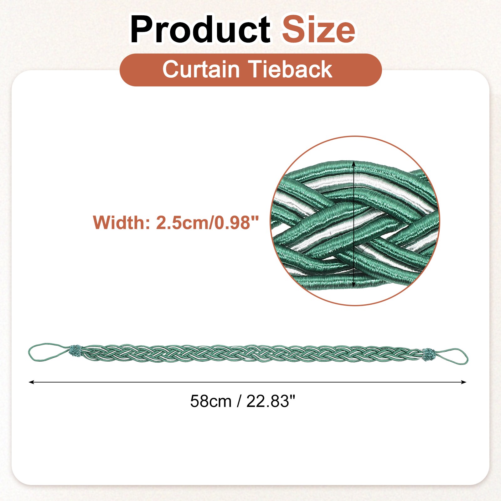 2Pcs 58cm/23″ Curtain Tiebacks Braided Drapery Holdback Holder Dark Green]