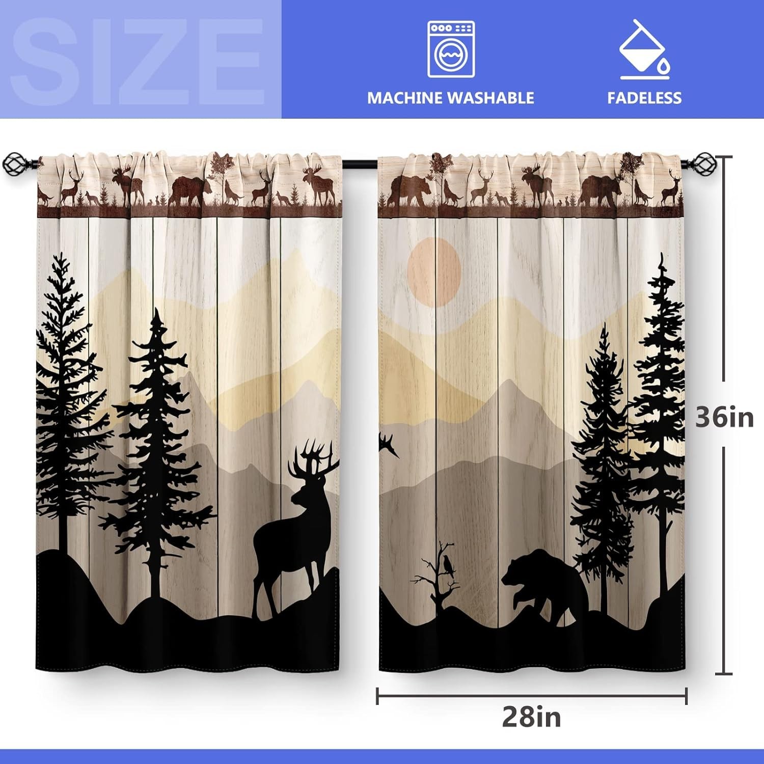 Kitchen Curtains – Forest Sunset Country Rustic Farmhouse Short Cafe Tier Cur…