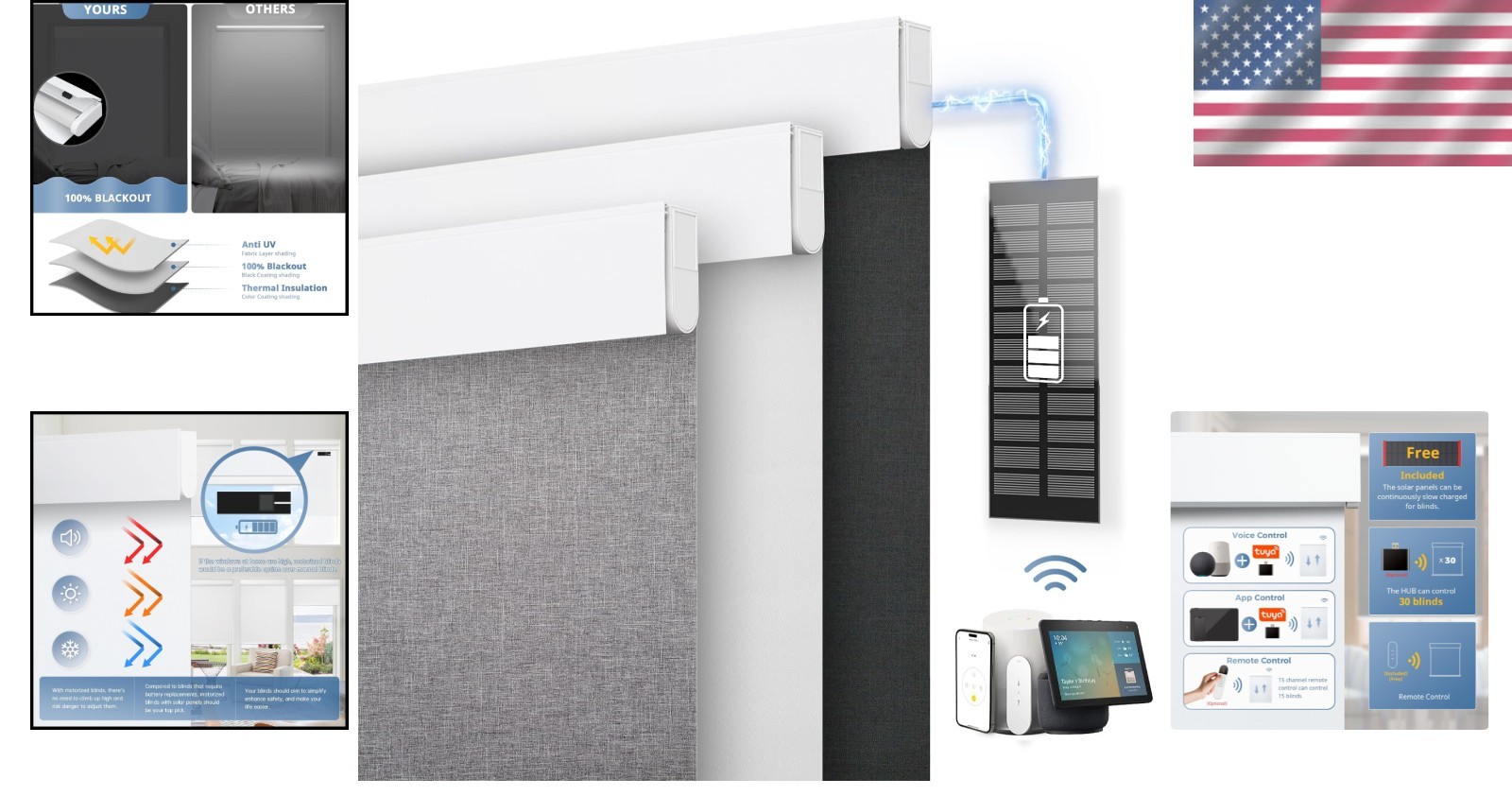Smart Roller Shades + Solar Panel: Cordless & Remote Control`