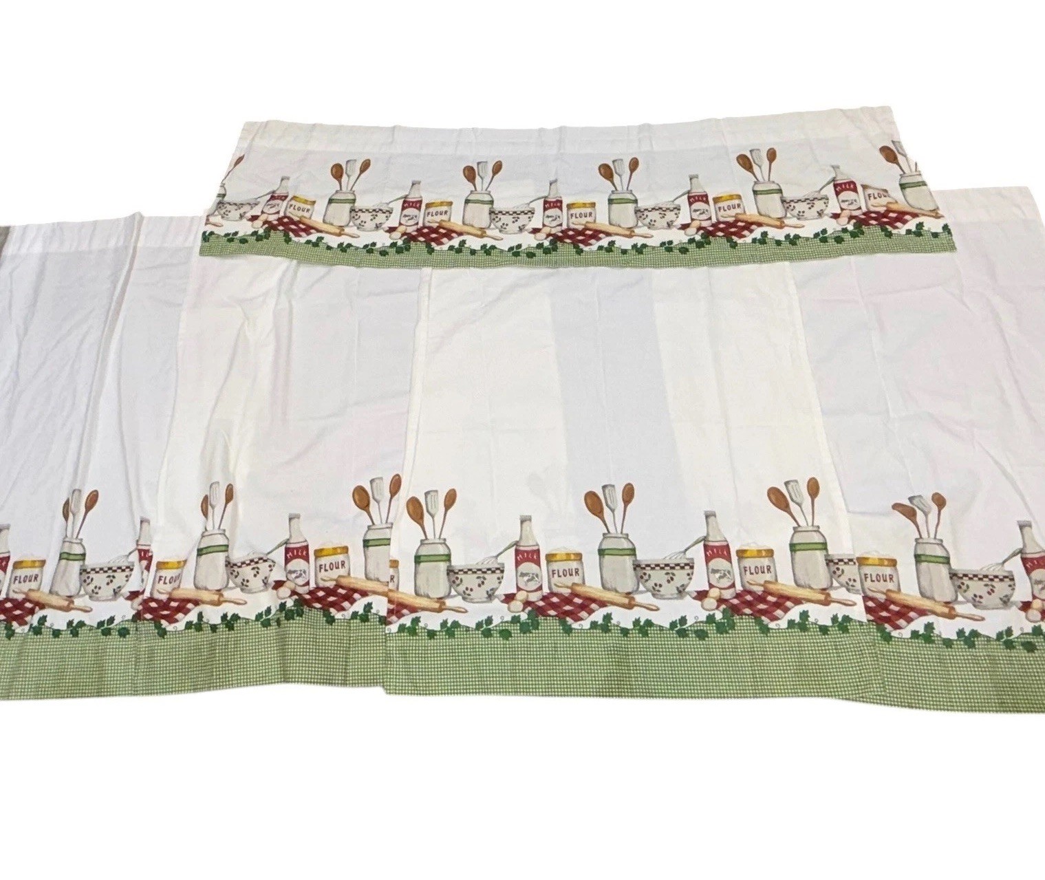 Vtg Better Homes Kitchen Curtains Panels & Valance Country Baking Gingham Cotton