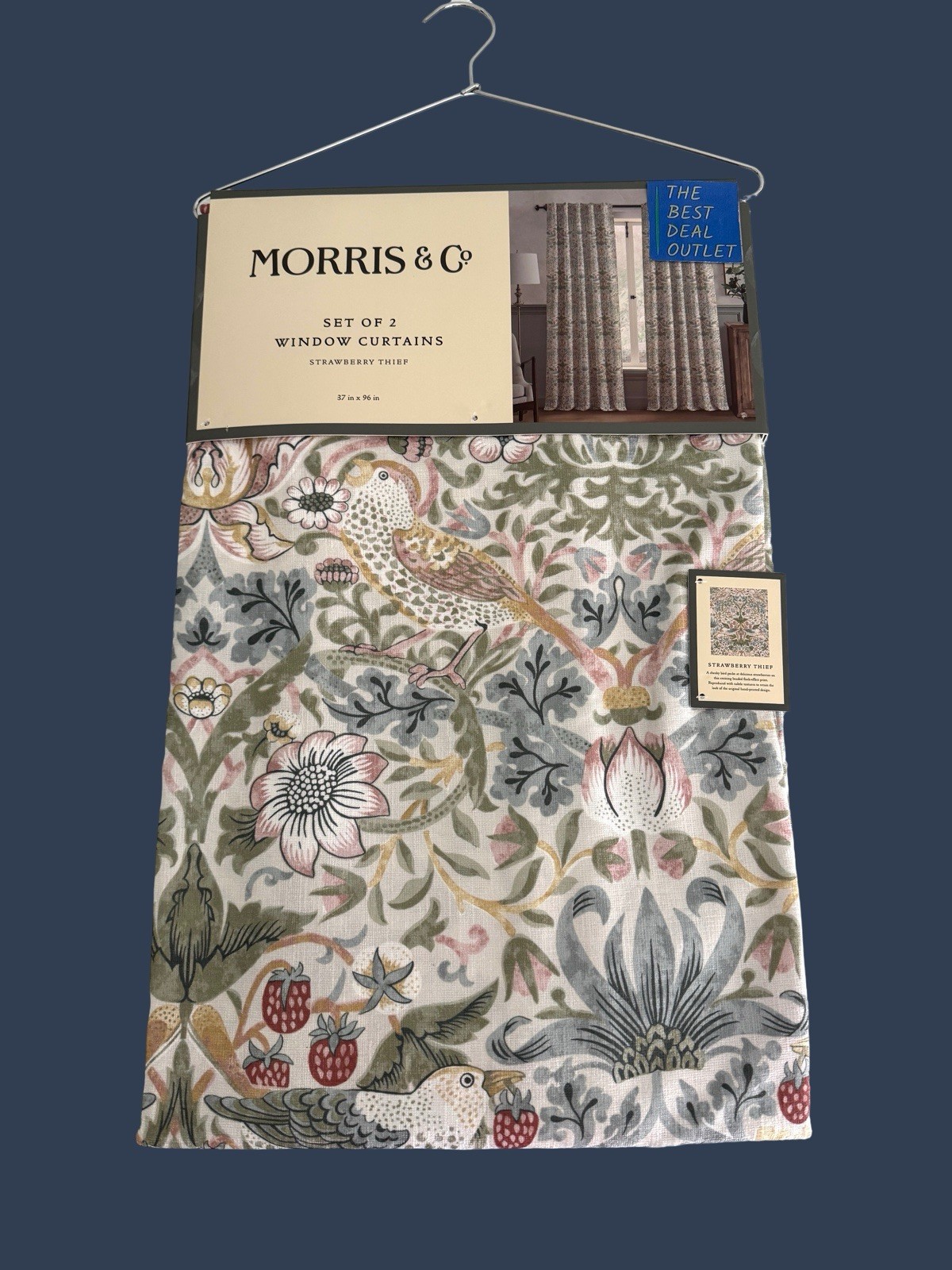 New Morris & C Window Curtains 2 Panels Darkening 37 x 96 Strawberry Thief Birds
