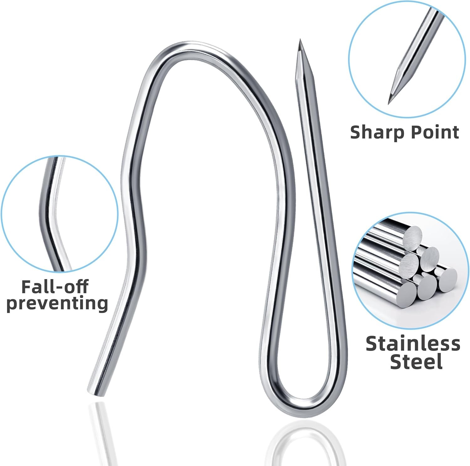 VRSS Drapery Hooks Pins for Curtains, 1.2 Inch Stainless Steel Curtain Hooks-60