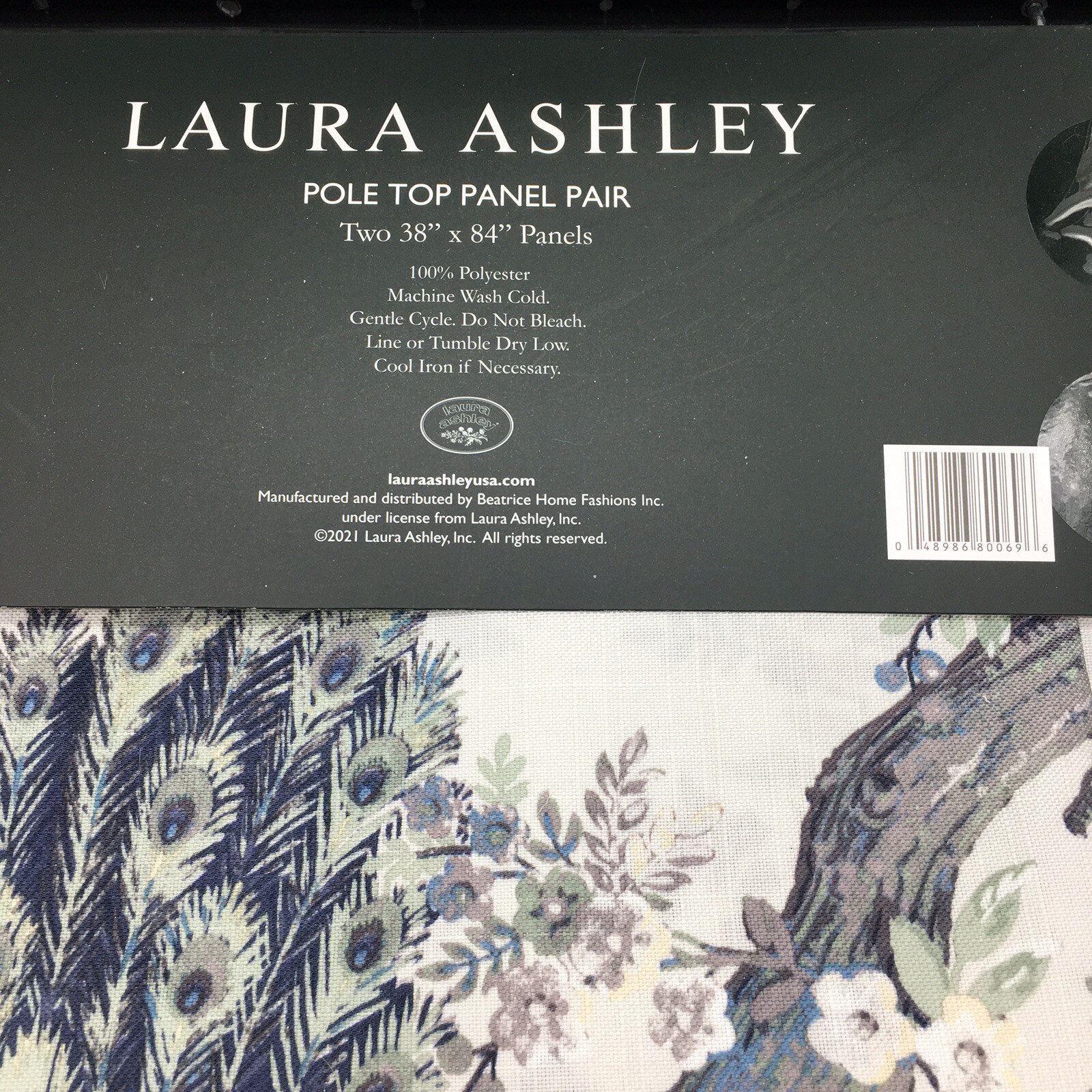 Laura Ashley Peacock 2 Window Curtain Panels 38×84 Belvedere Floral Blue Green