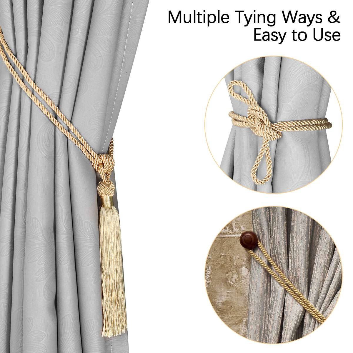 2/4Pcs Curtain Tiebacks Handmade Decorative Curtain Holdbacks Rope with Tassel