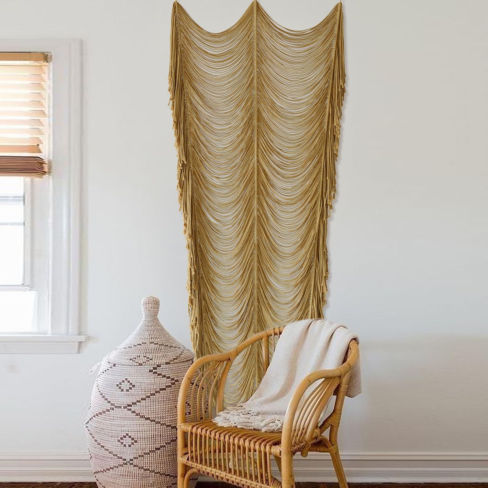 Macrame Curtain Boho Curtain Room Divider Doorway Wall Decor Fiber Yarn Art C…