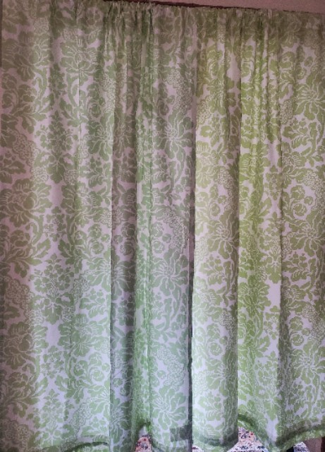 Pair of The Land of Nod Green & White Splashy Floral Cotton Drapery Panels 44×64