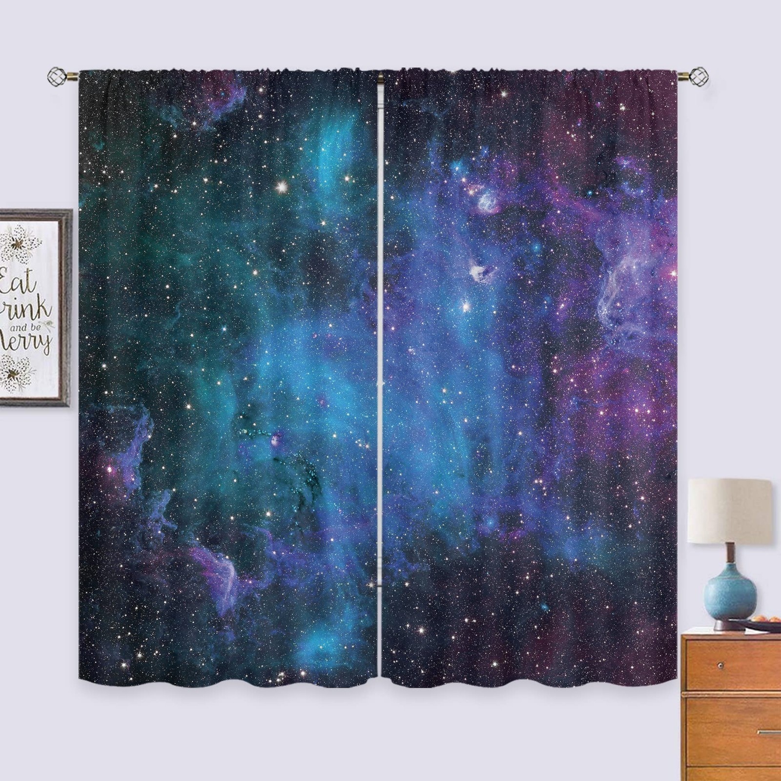 Kids Outer Space Sheer Galaxy Curtains Rod Pocket 41(W) x 62(L) Inch Universe…